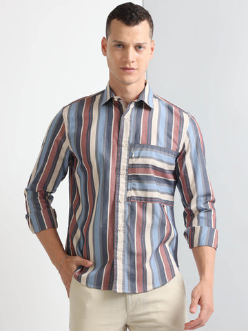 Buy Full Sleeve Stipe Stylish Pocket Shirt Online.