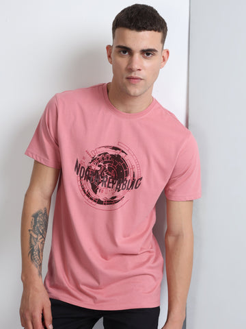Pink Fashion Crew Neck Graphic Printed T Shirt