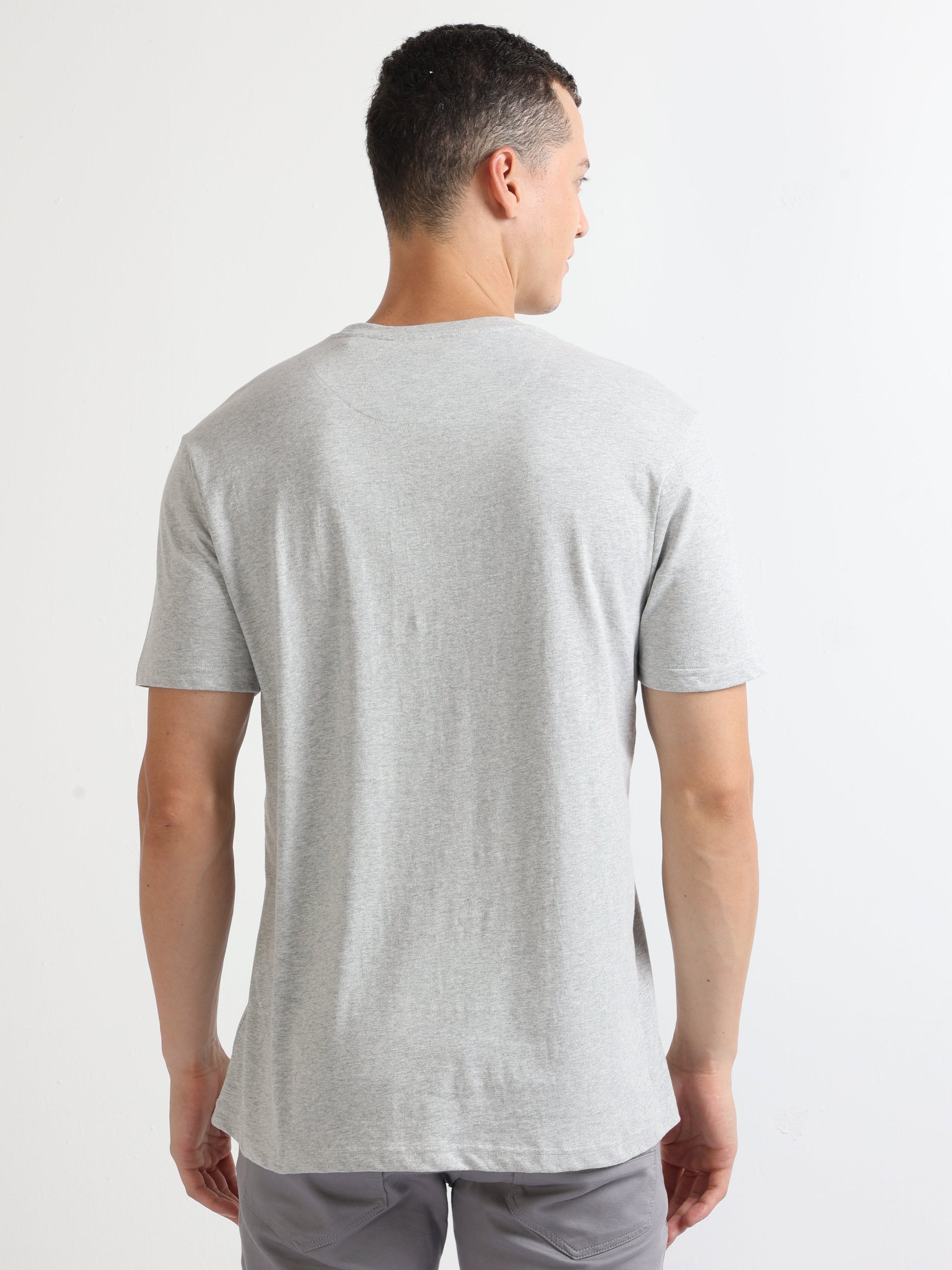 Grey Mellange Fashion Crew Neck Graphic Printed T Shirt