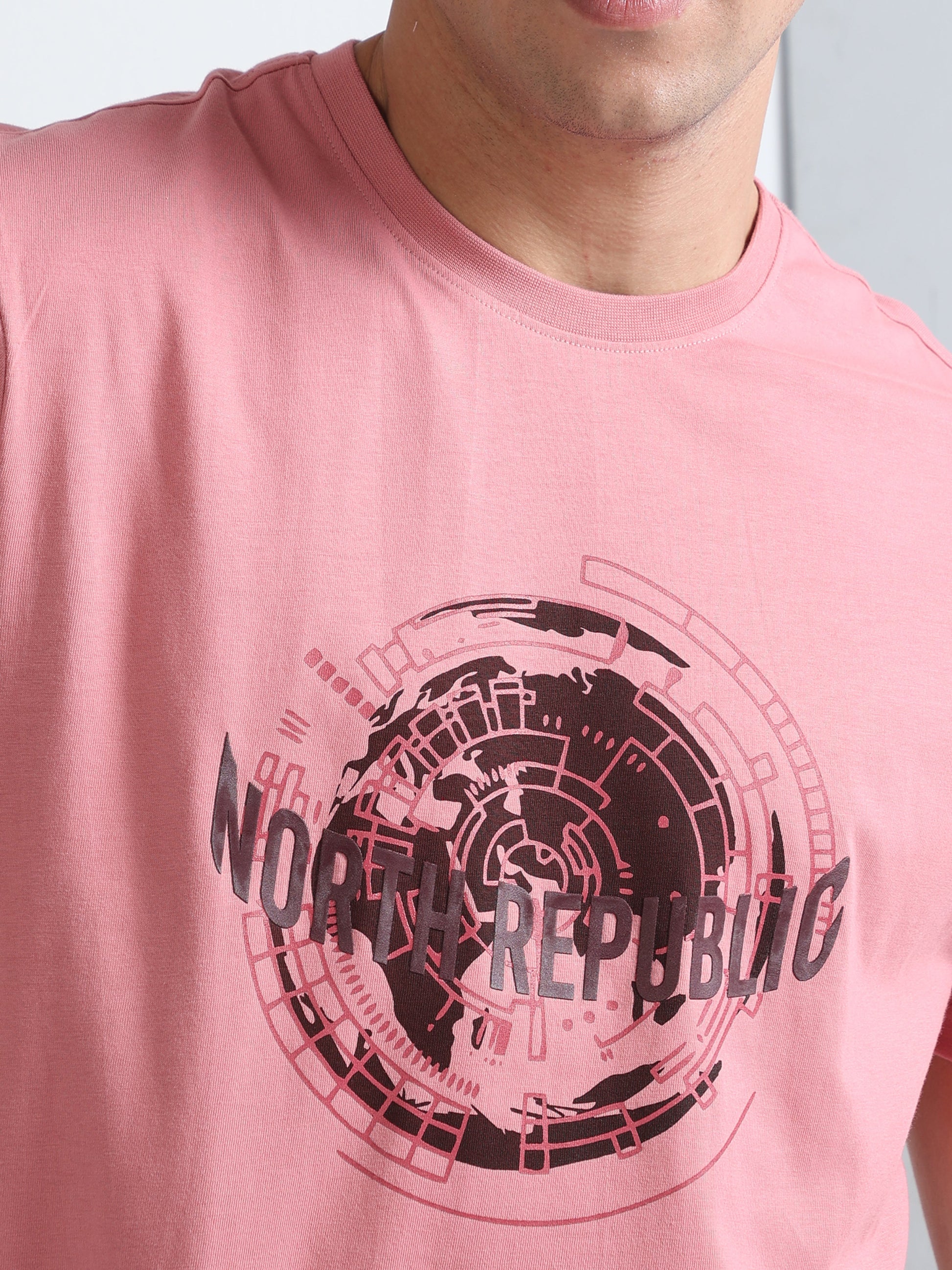 Pink Fashion Crew Neck Graphic Printed T Shirt