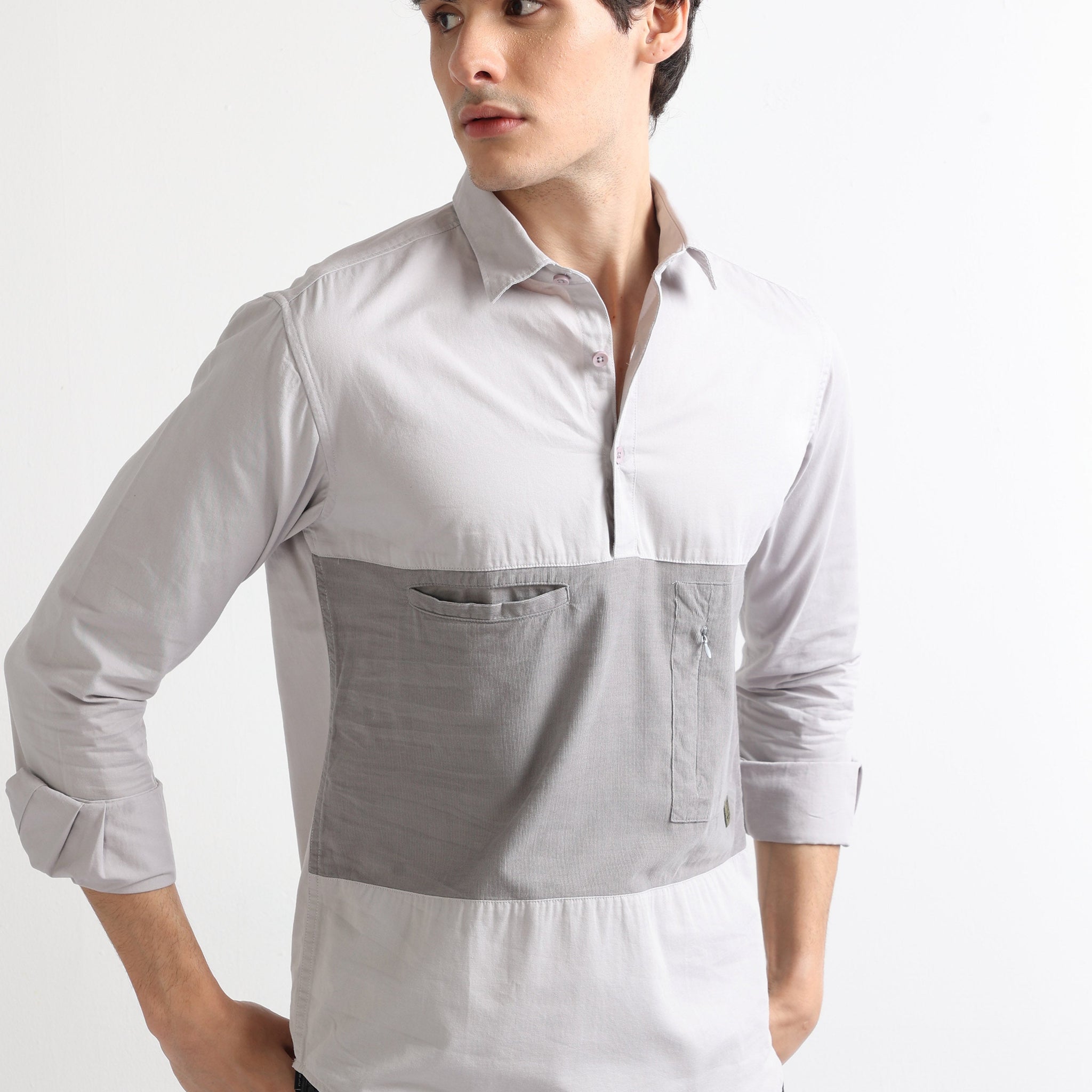 Buy Grunt Self Color Cut And Sew Stylish Open Collar Shirt Online.