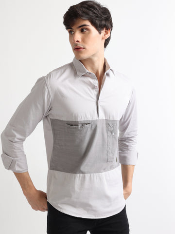 Buy Grunt Self Color Cut And Sew Stylish Open Collar Shirt Online.