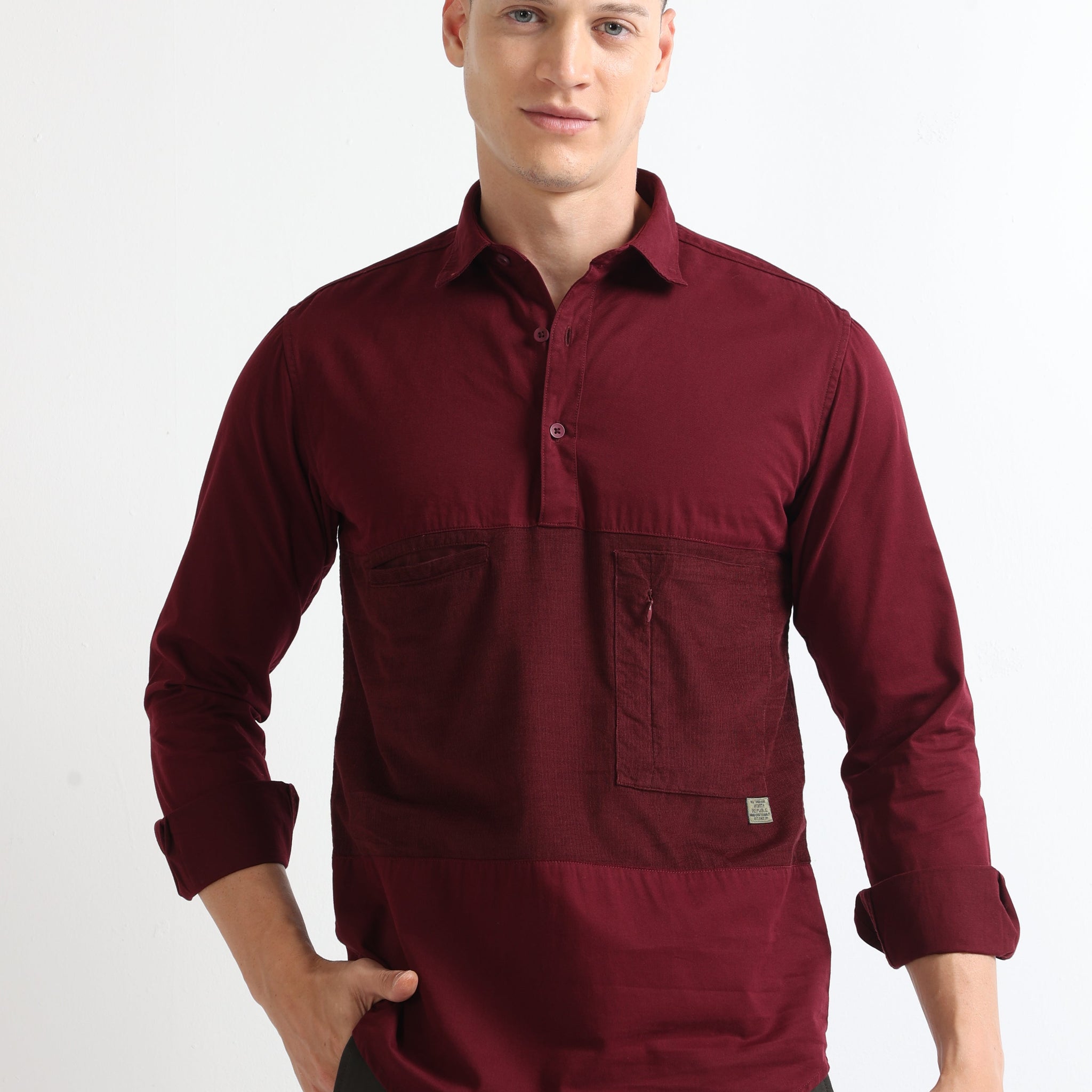 Buy Grunt Self Color Cut And Sew Stylish Open Collar Shirt Online