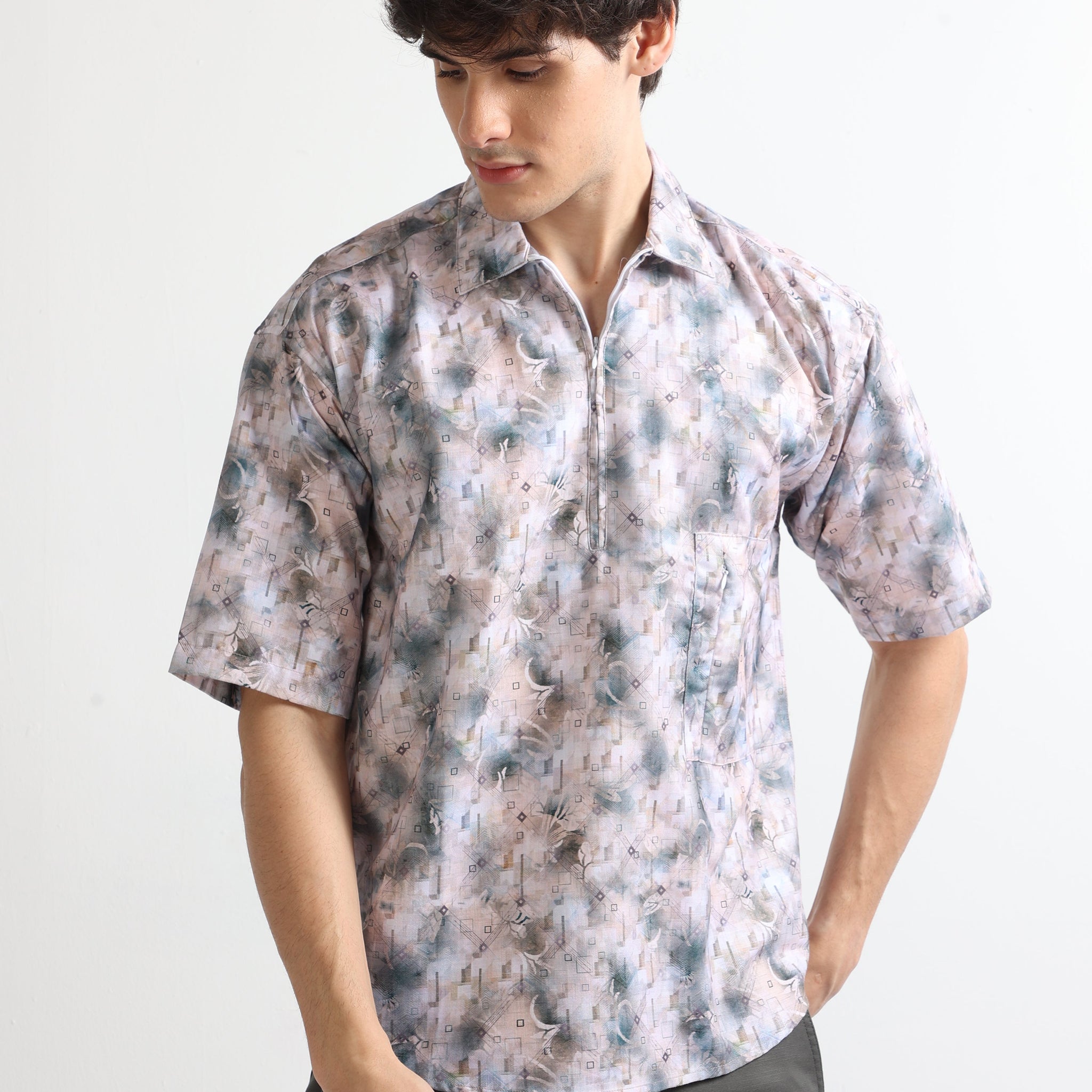 Buy Half Sleeve Digial Printed Zipper Shirt Online.