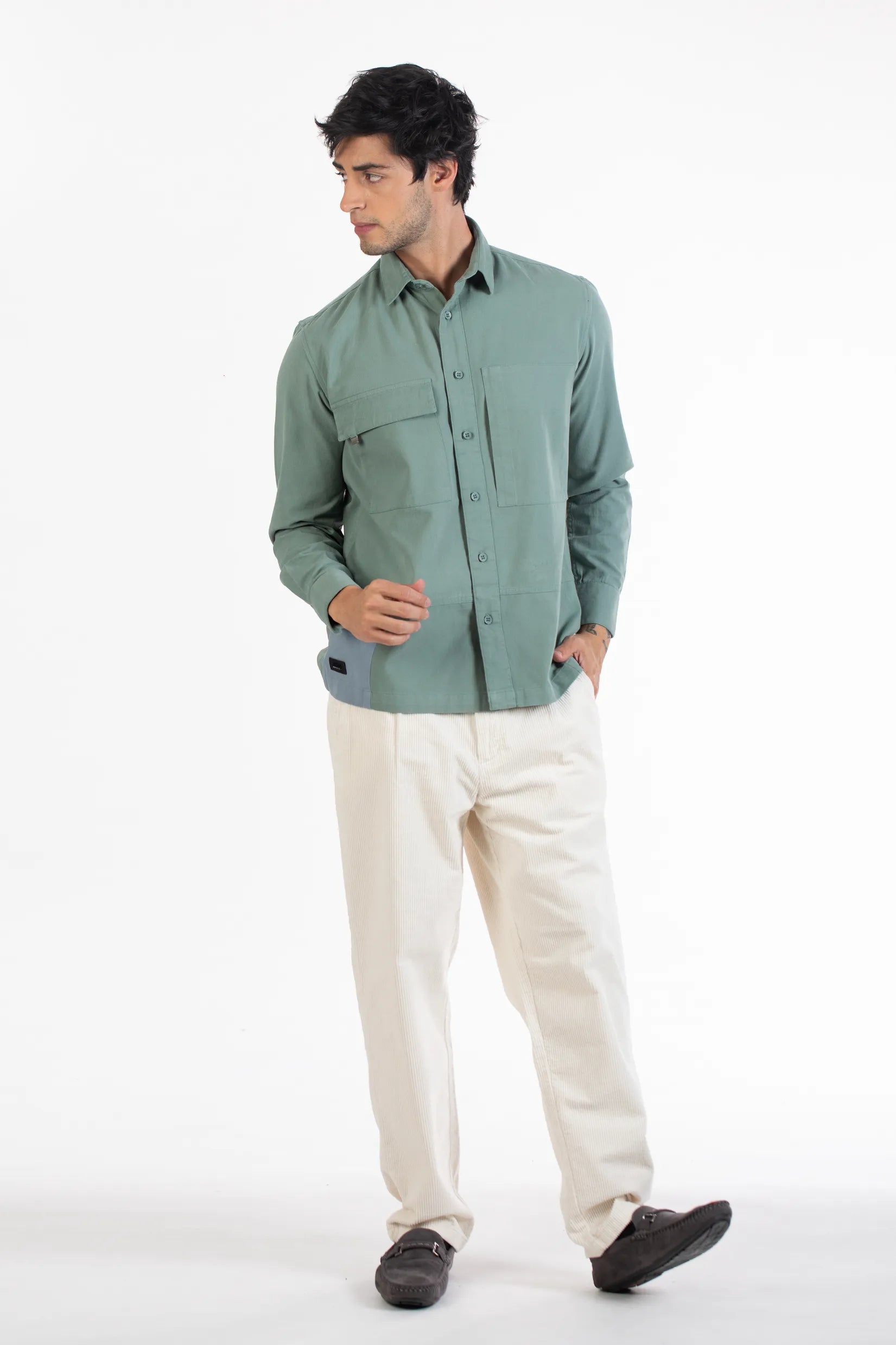 Green Men's Heavy Twill Double Plain Shirt