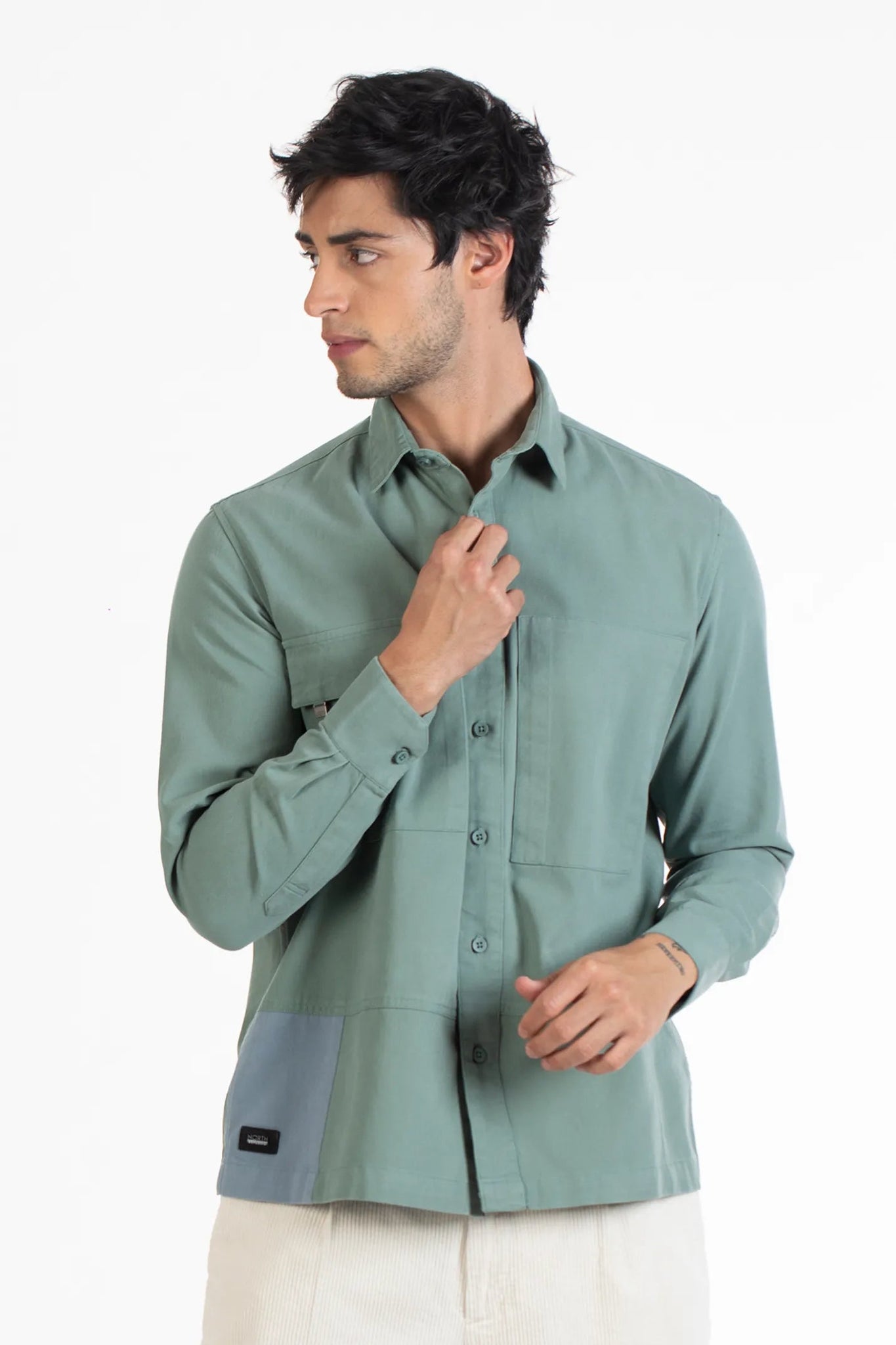 Green Men's Heavy Twill Double Plain Shirt