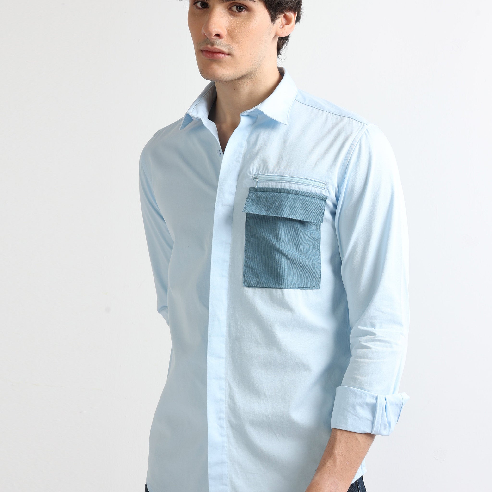 Sky Blue Men's Stylish with Hidden pocket Shirt