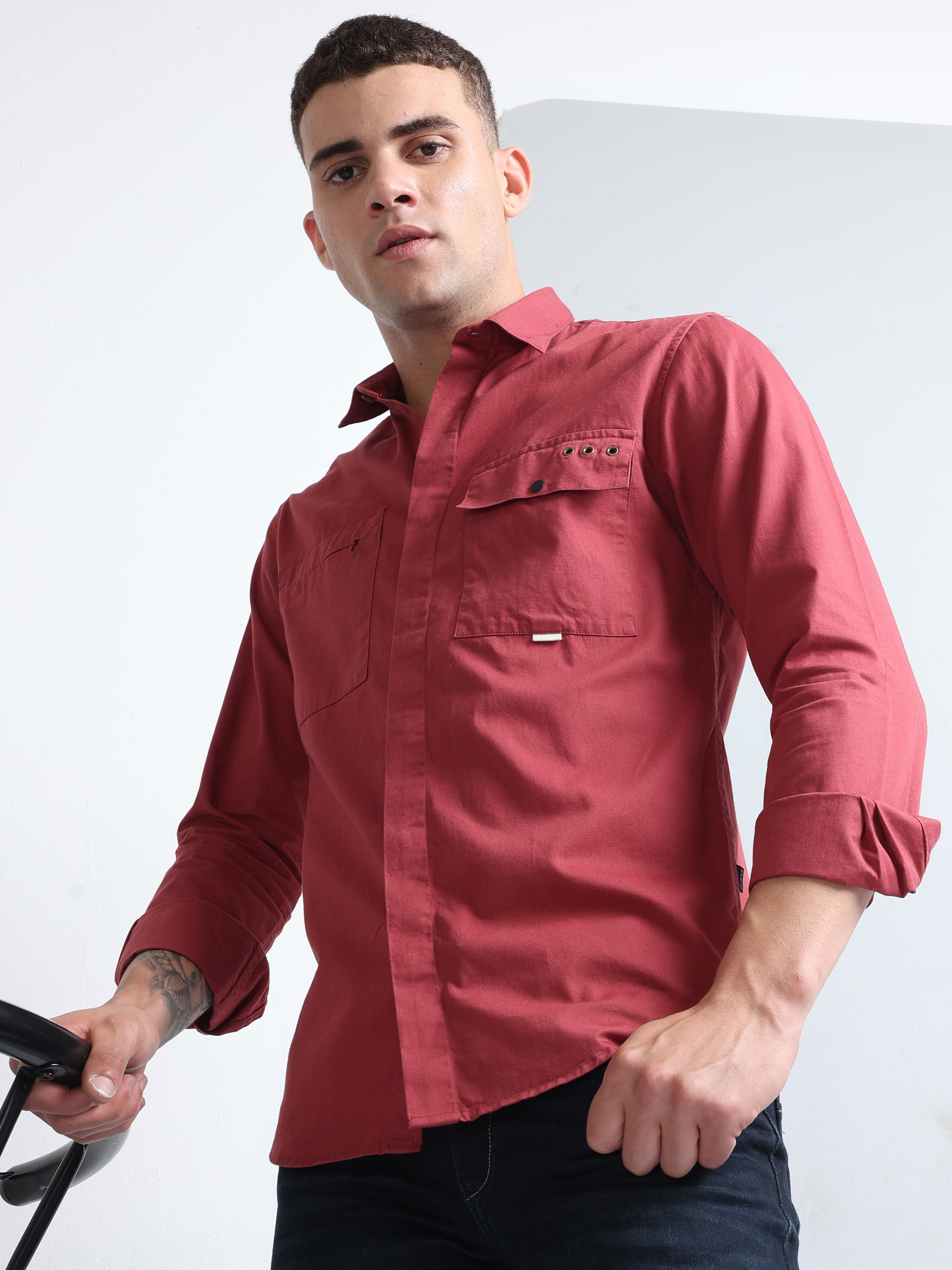 Buy Hidden Placket Stylish Single Pocket Mens Shirt Online.