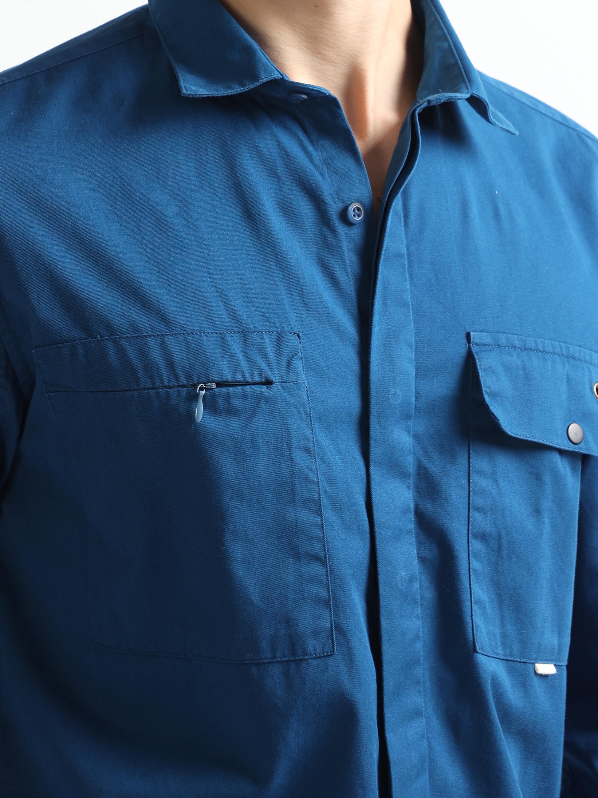 teal hidden pocket plain shirt for men