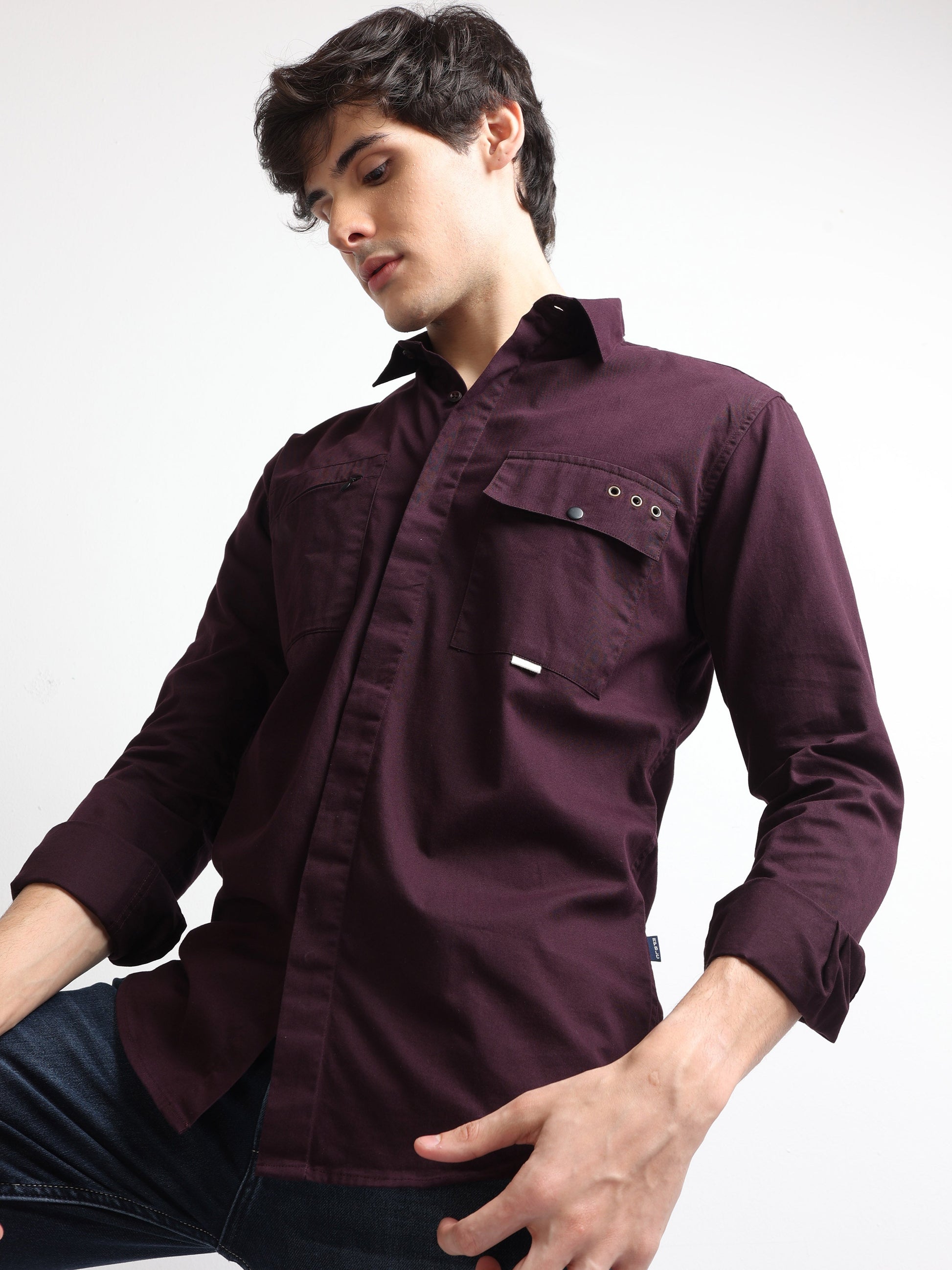 maroon hidden pocket stylish plain shirt