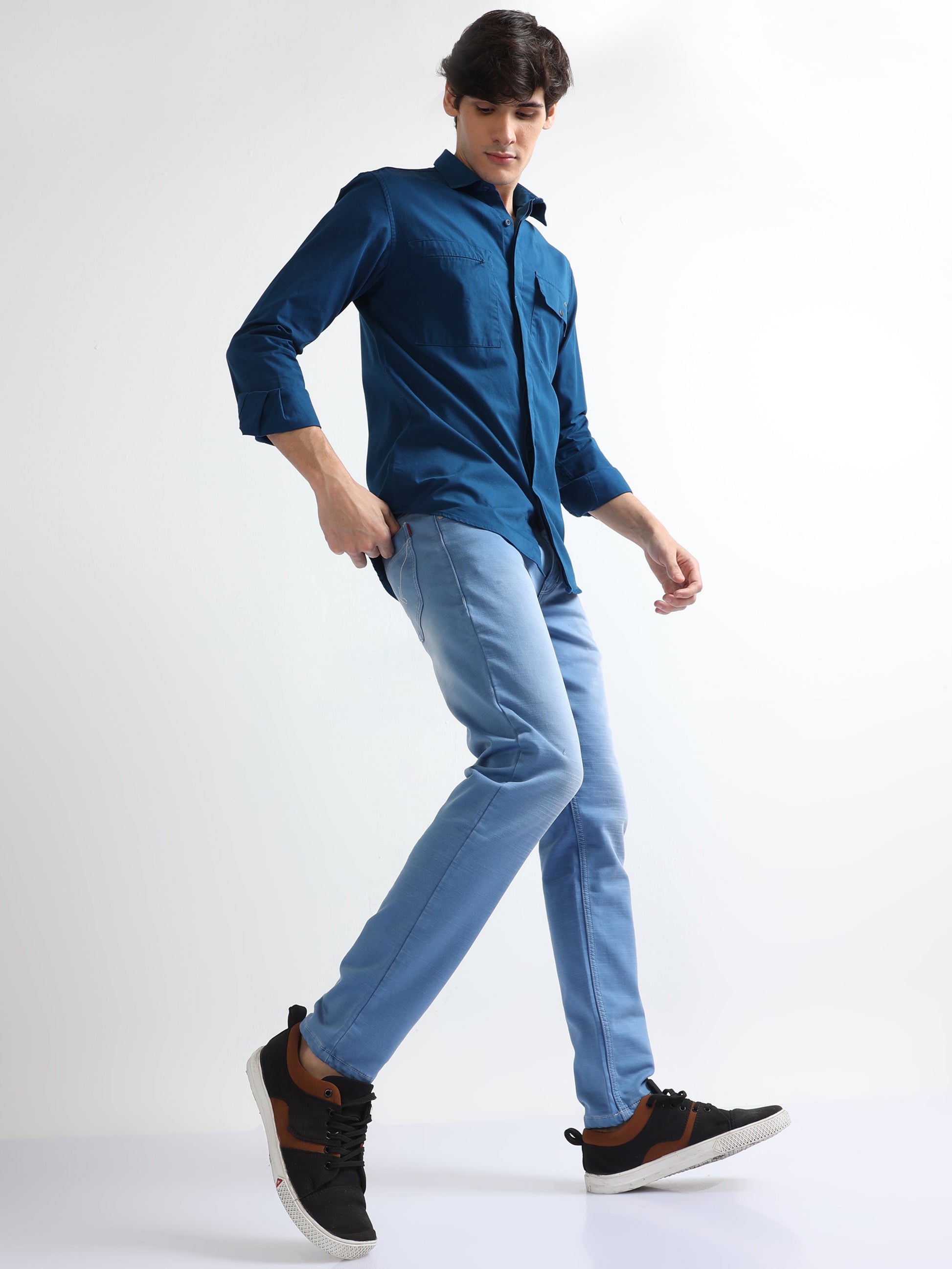 teal hidden pocket plain shirt for men