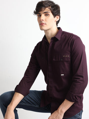 maroon hidden pocket stylish plain shirt