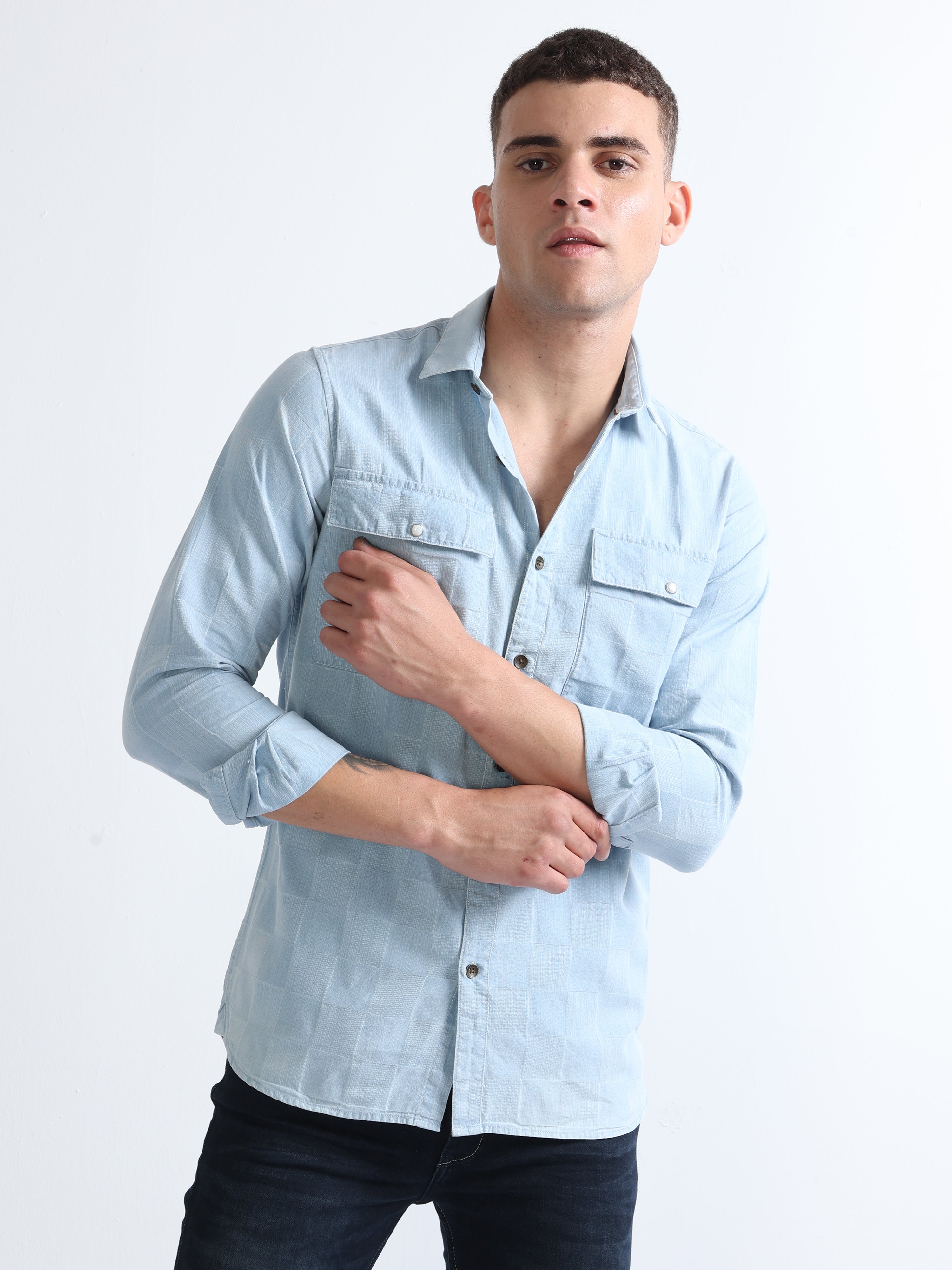 Iro Denim Shirt with Double Breast-pocket men - Glamood Outlet