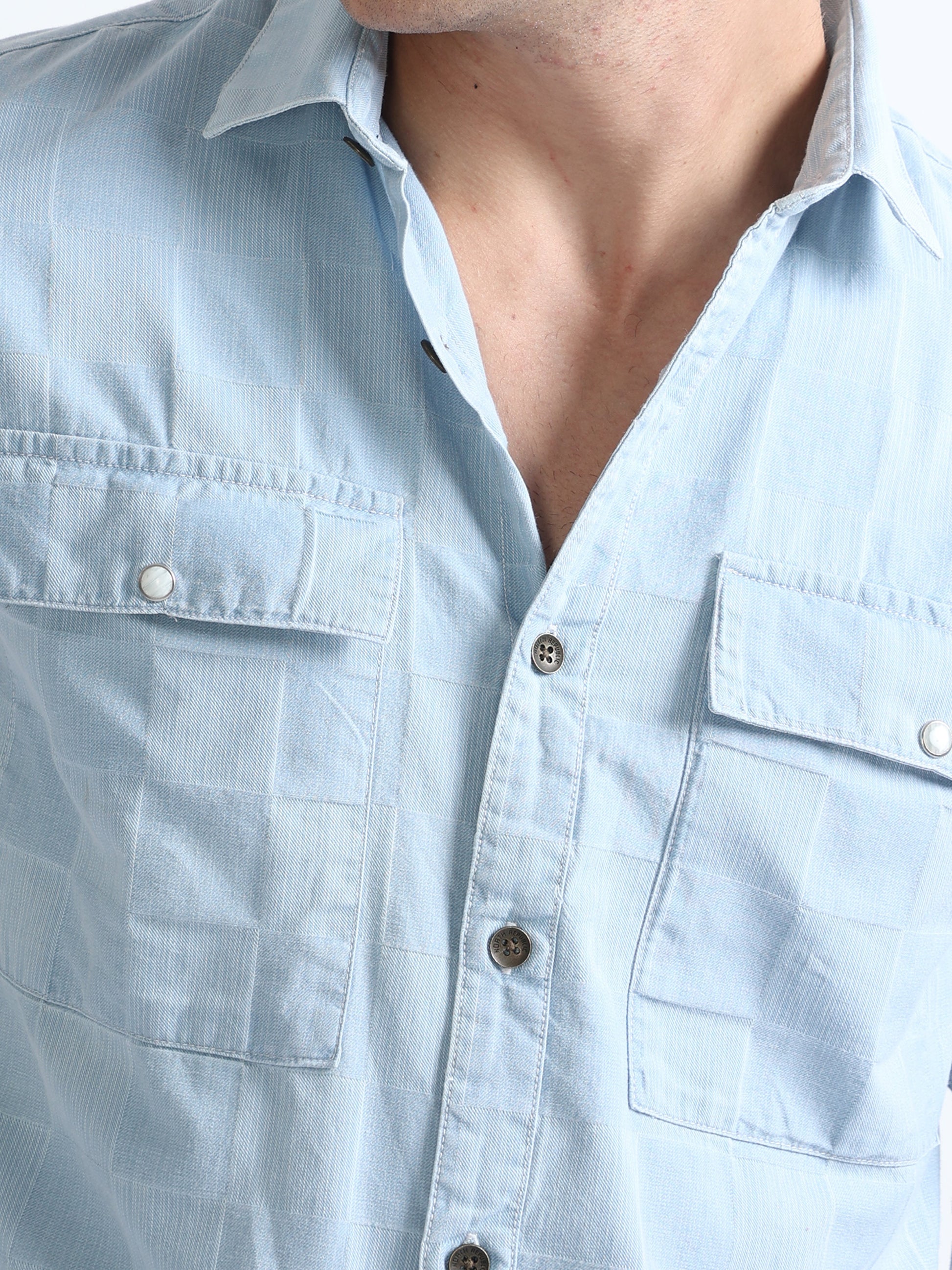 light blue double pocket denim shirt