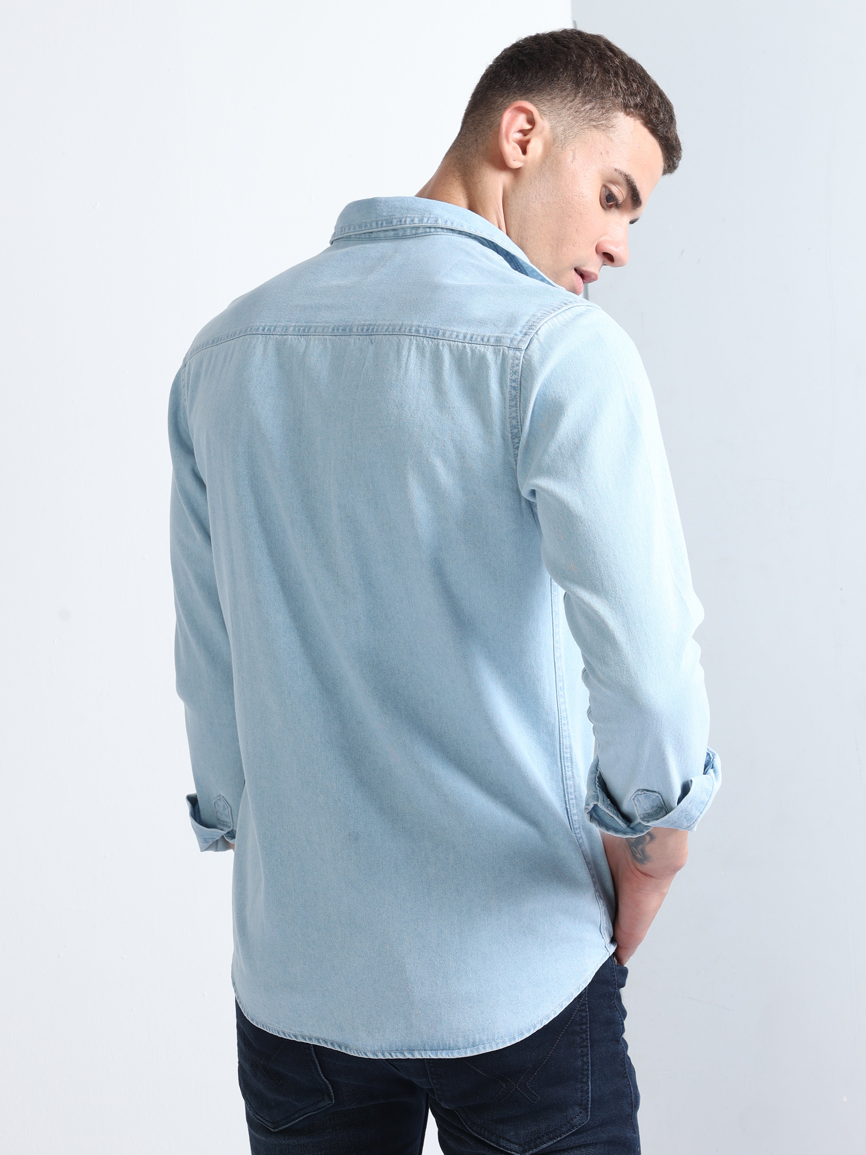 Buy Wrangler Men's Solid Blue Denim Shirt (Regular) | Wrangler® India  Official Online Store