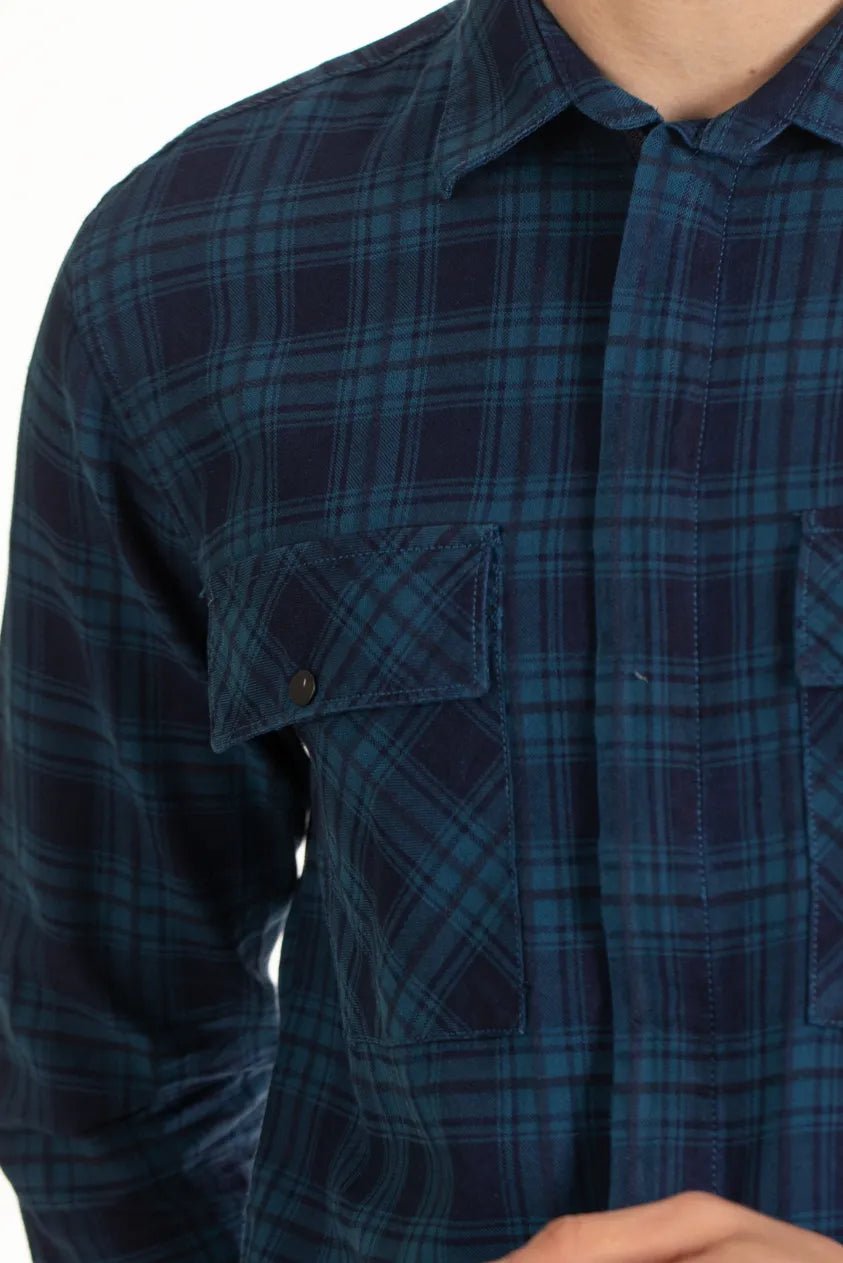 Buy Indigo Plaid Zipper Shirt Online.