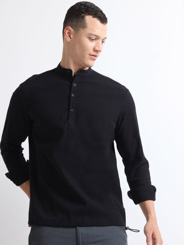 Buy Kurta Style Chines Collar Shirt With Drawcod Online