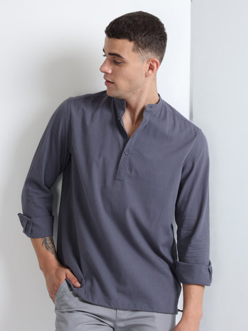 Buy Kurta Style Chines Collar Shirt With Drawcod Online.