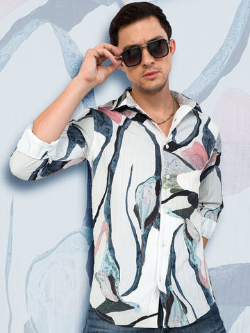 off white full sleeve abstract printed shirt
