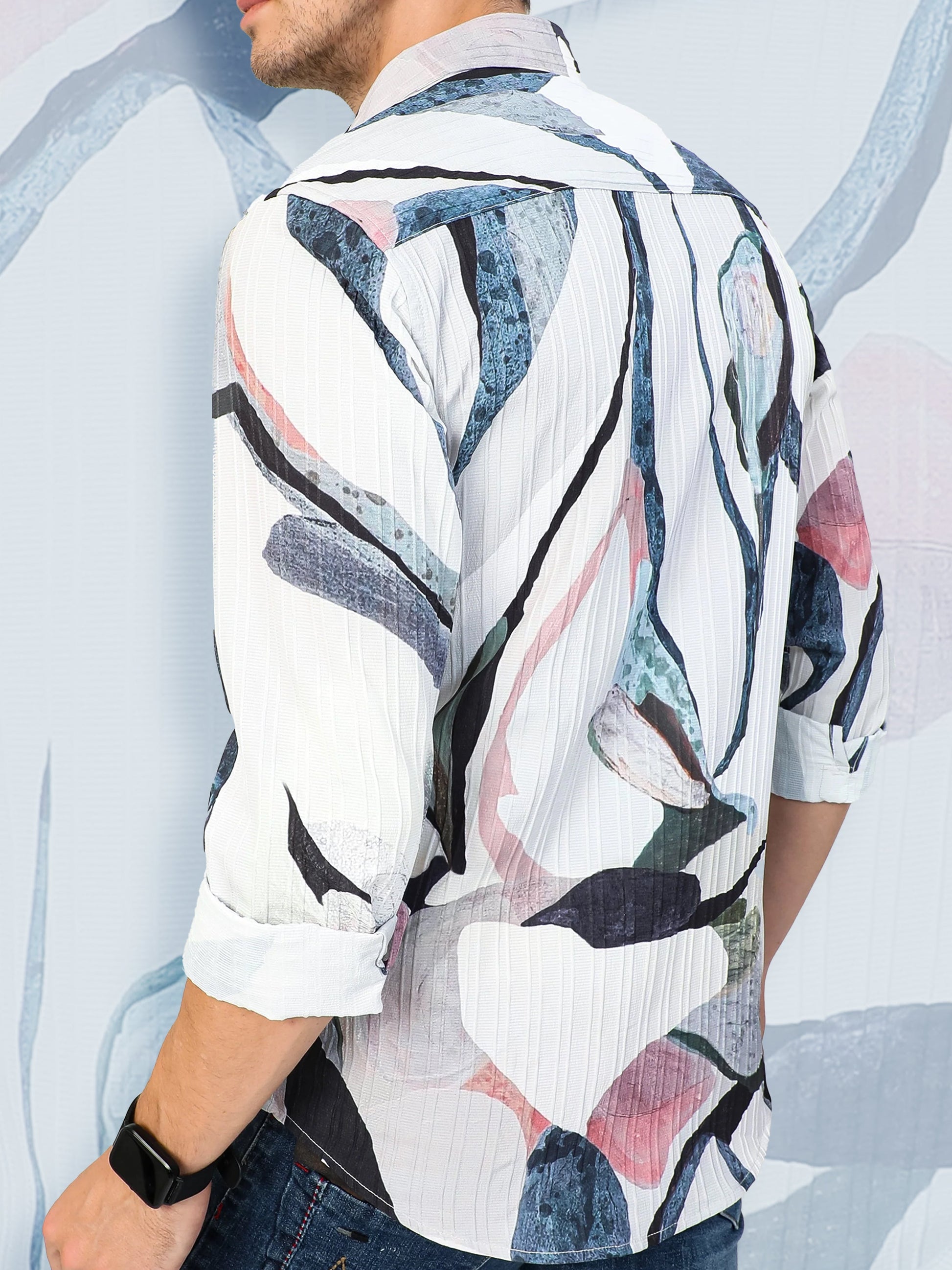 off white full sleeve abstract printed shirt