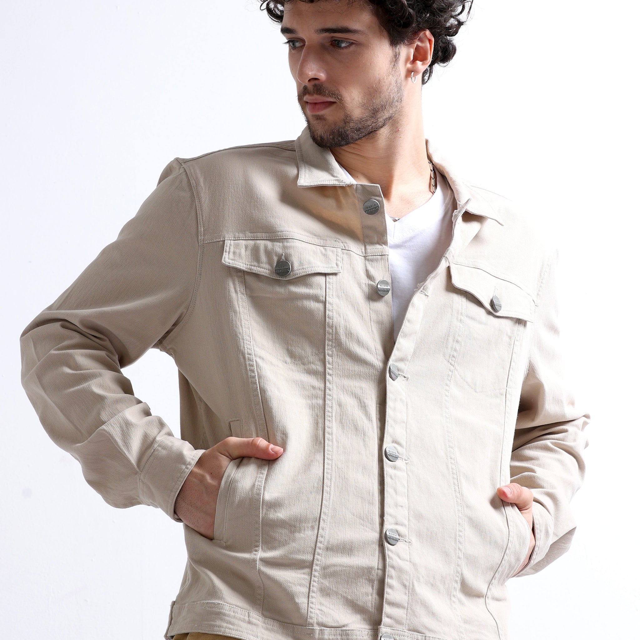 Cream Flannel Lined Tracker Twill Men's Jacket 