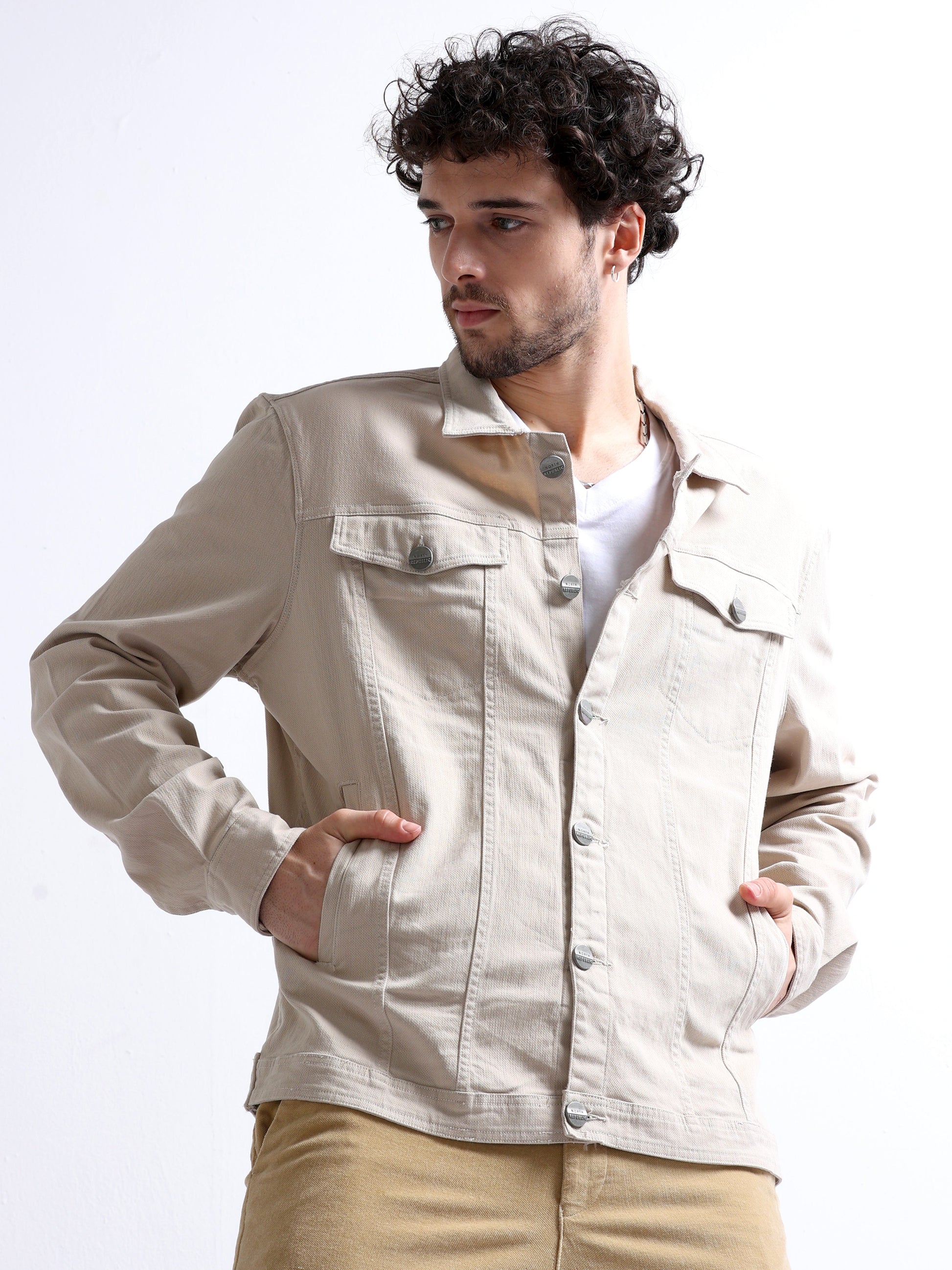 Cream Flannel Lined Tracker Twill Men's Jacket 
