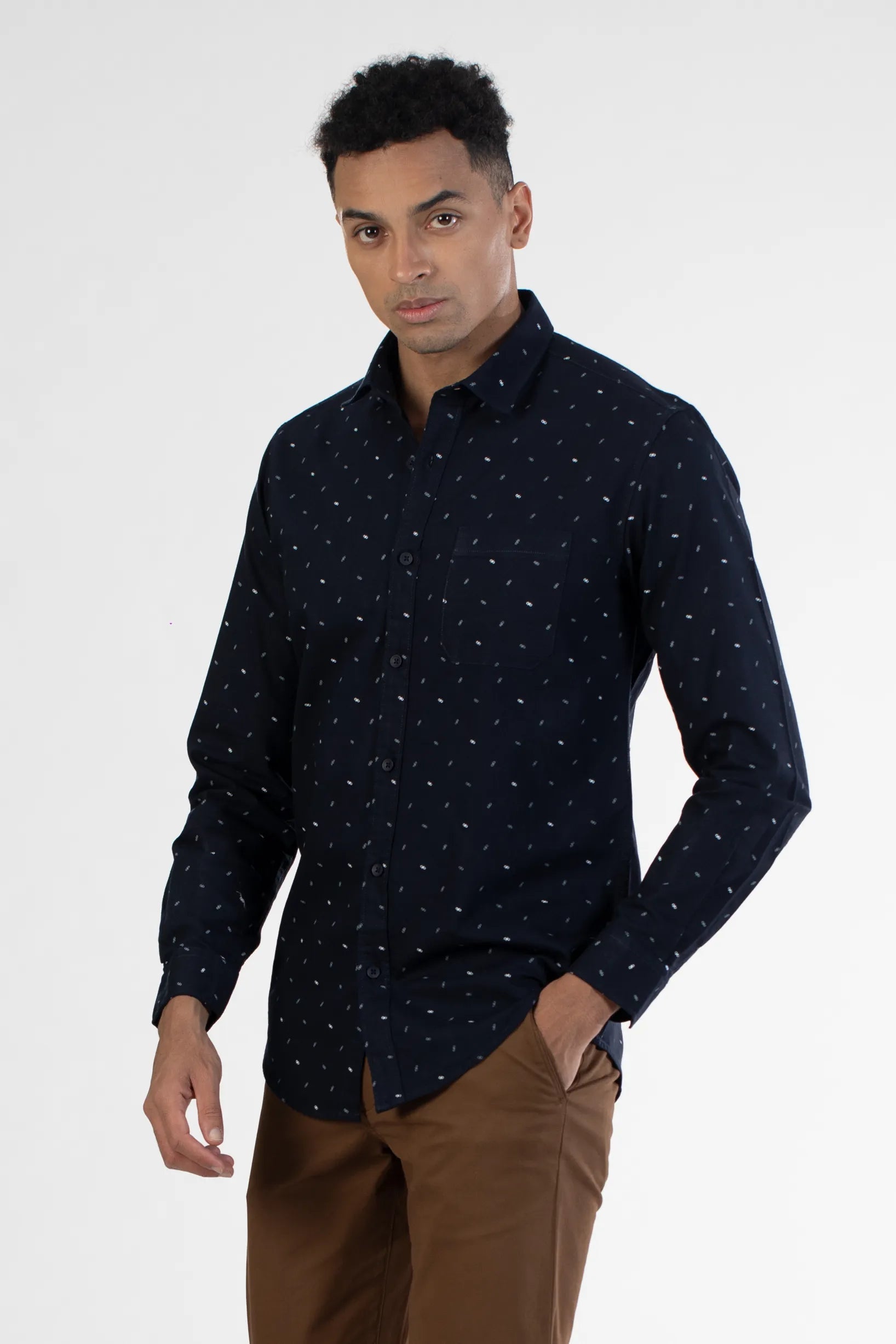 navy cotton men's micro printed shirt