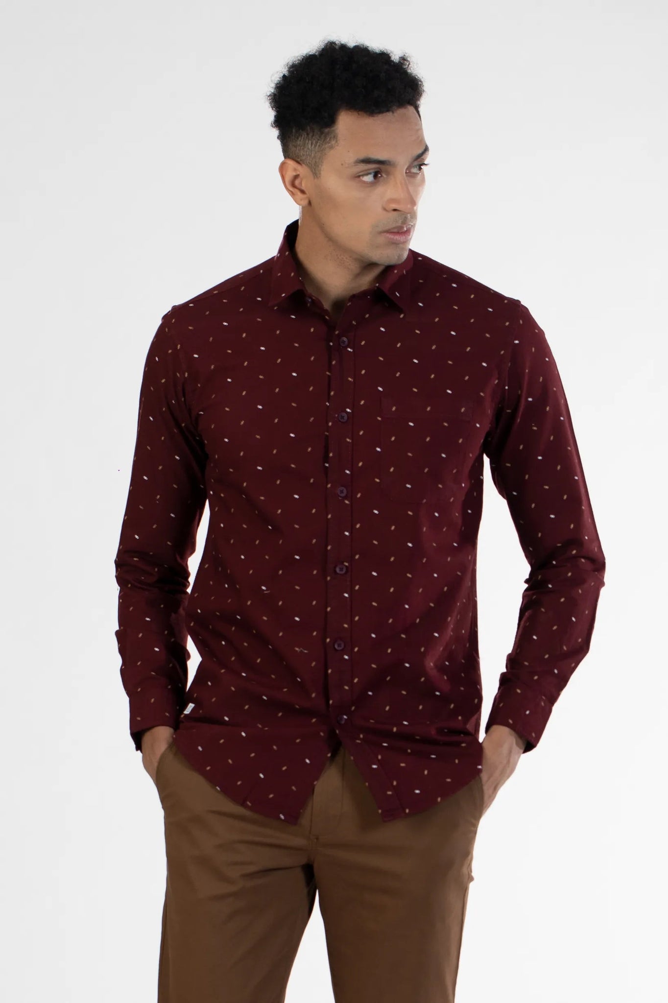 maroon cotton men's micro printed shirt