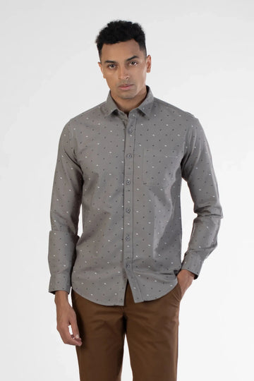 grey men's cotton micro printed shirt