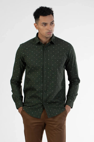 green cotton men's micro printed shirt