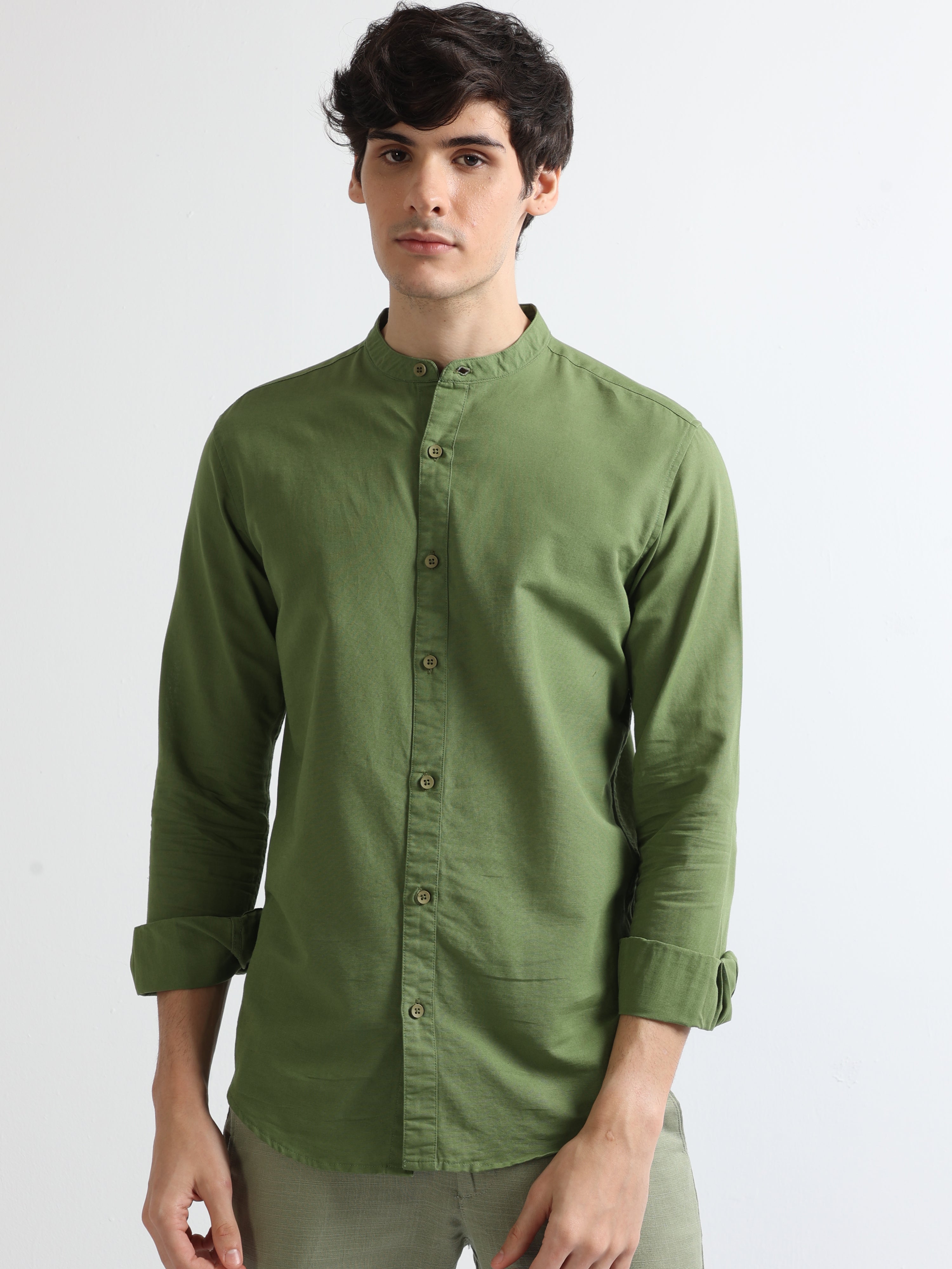 Button up shirt without collar on sale