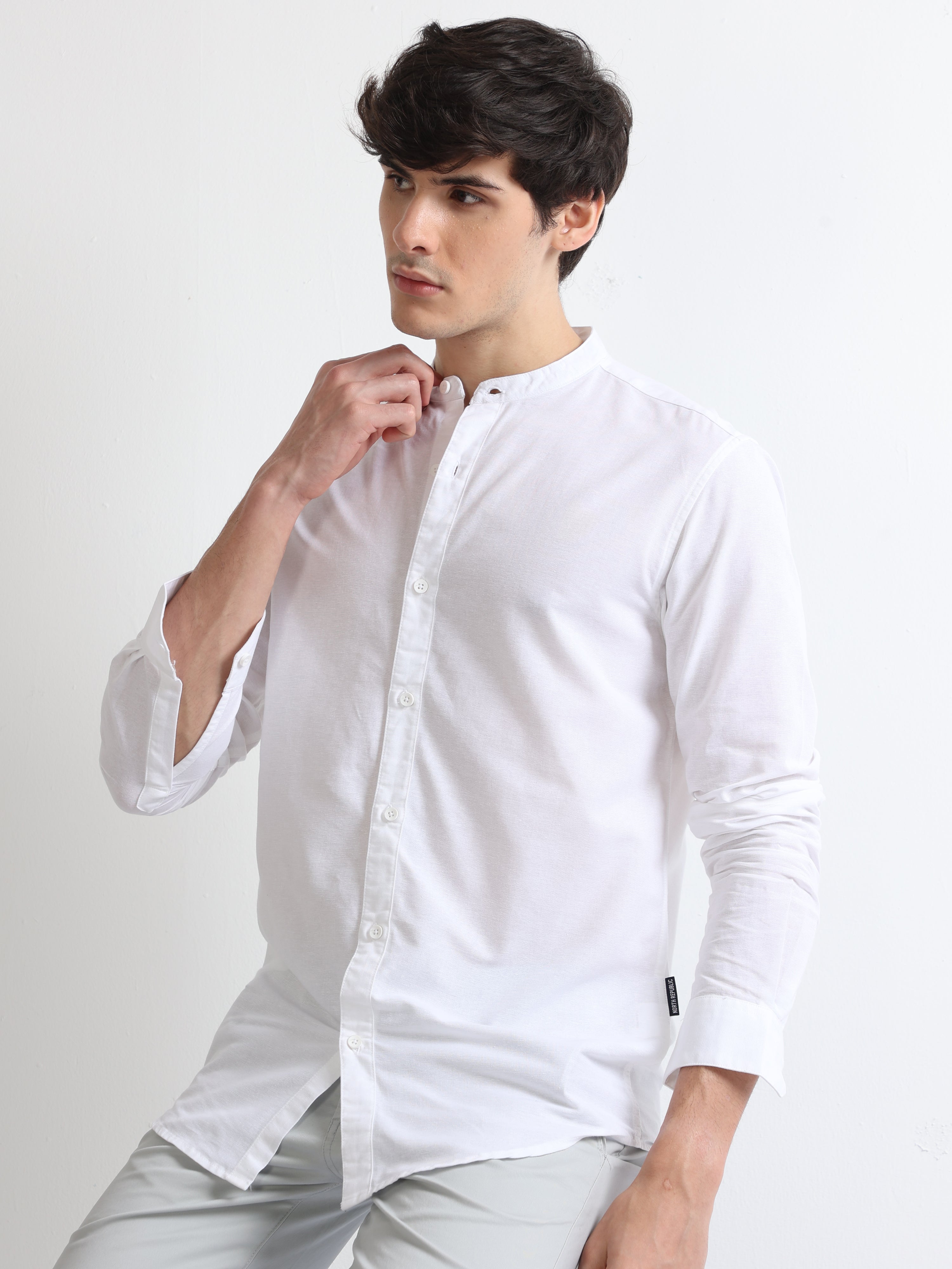 Chinese collar shop white shirt