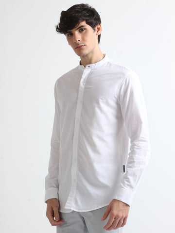 men's no collar dress shirts Buy White Men's Chinese Collar Plain Shirt- North Republic