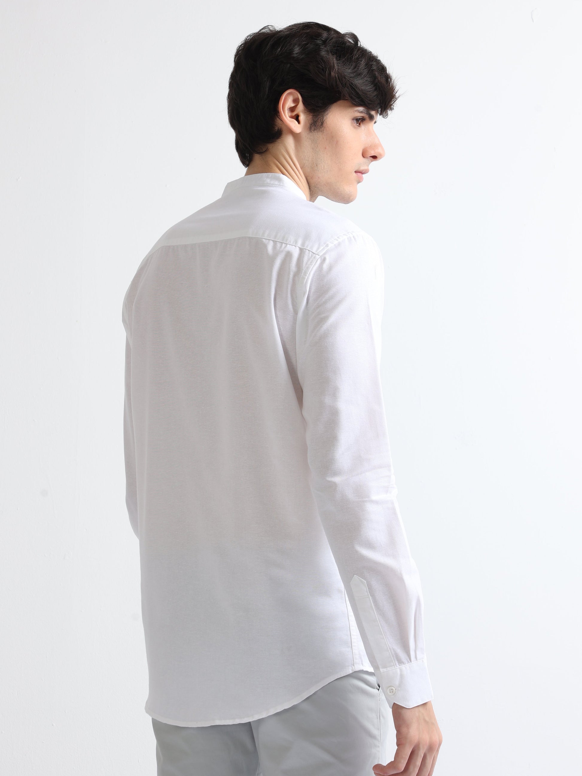 Buy White Men's Chinese Collar Plain Shirt- North Republic Buy White Men's Chinese Collar Plain Shirt- North Republic