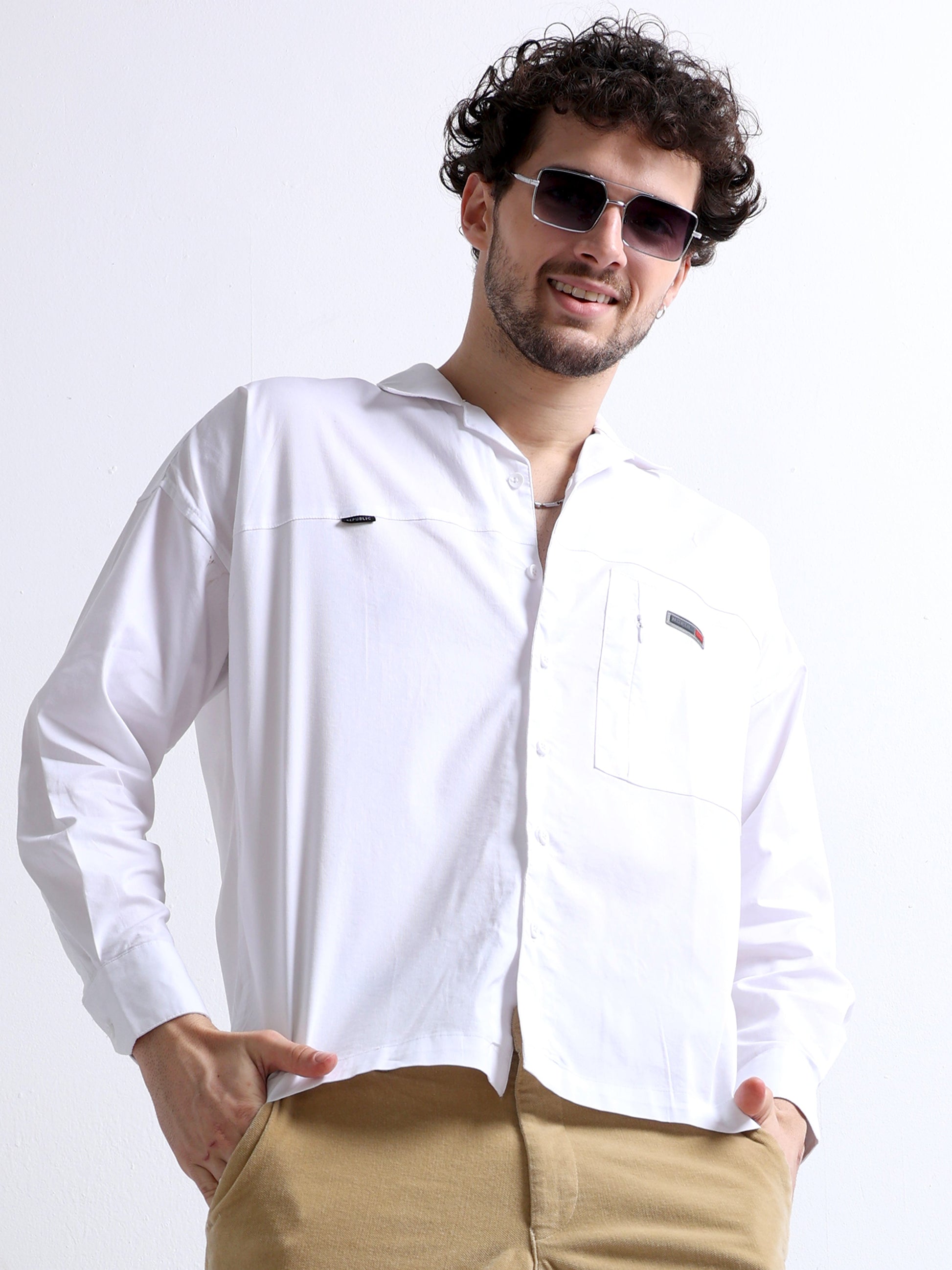 Buy Open Collar Cut and Sew Men's Casual Full Shirt Online