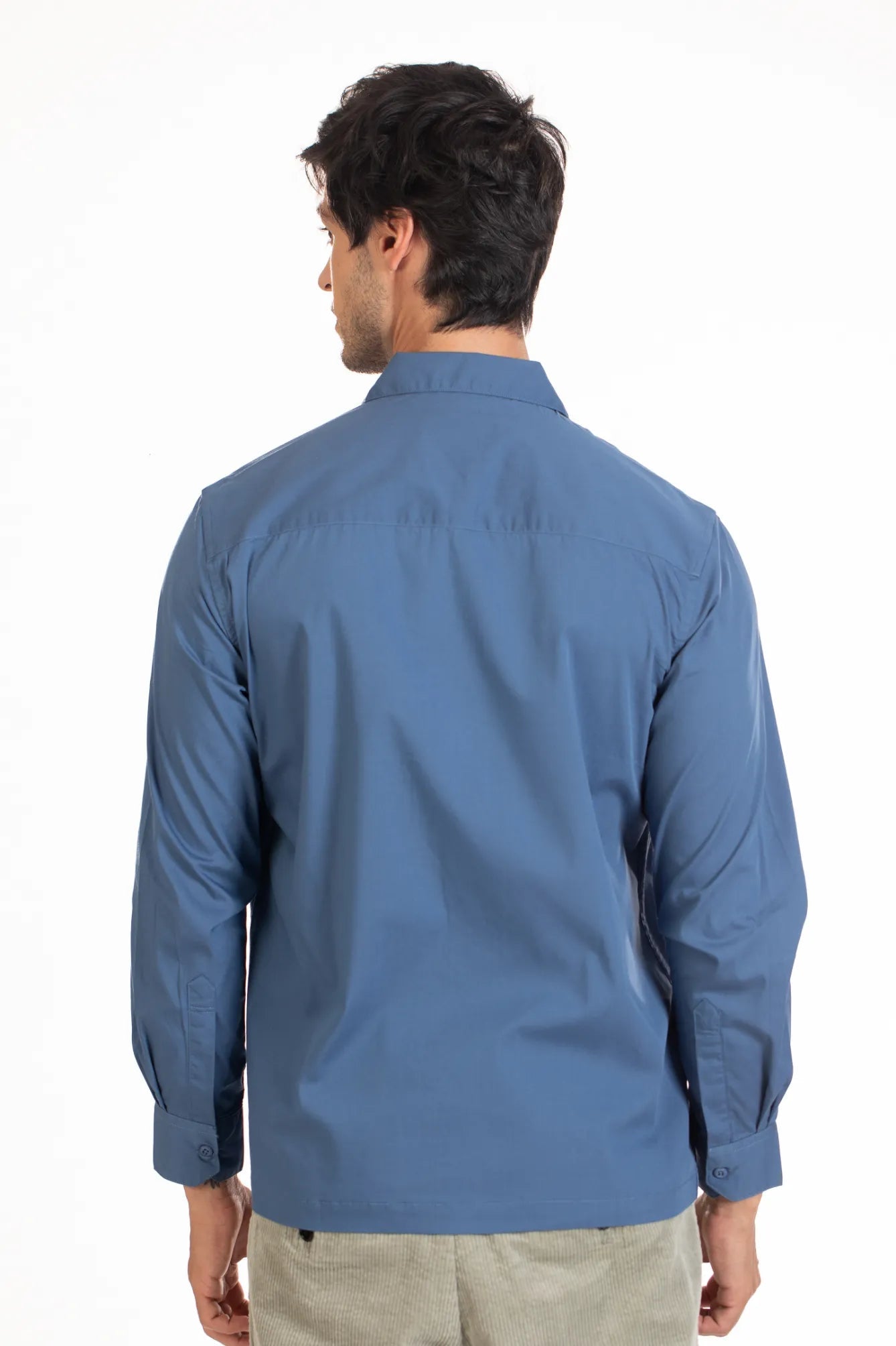 teal open collar double pocket plain shirt