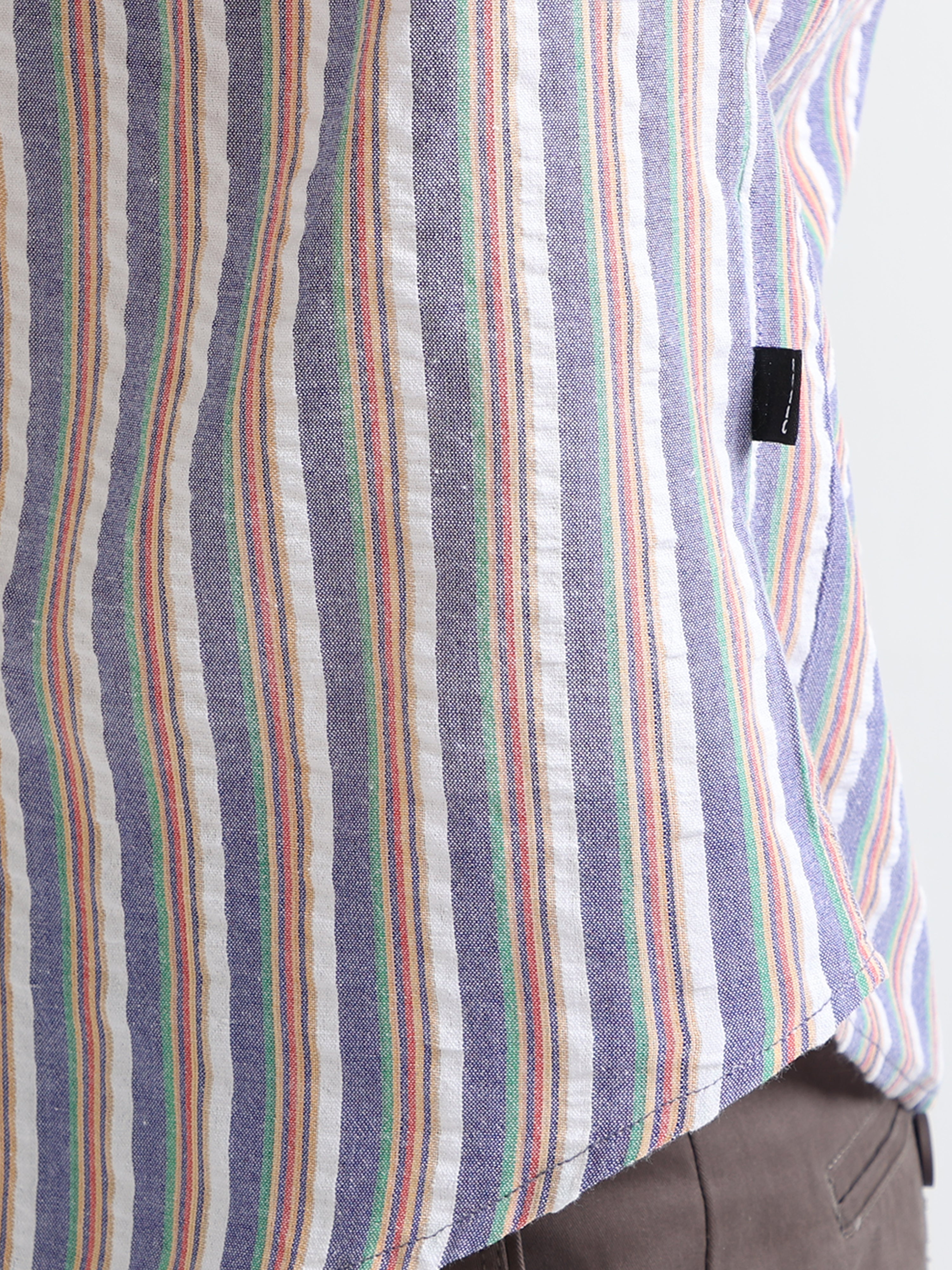 Buy royal blue open collar single pocket striped shirt-North