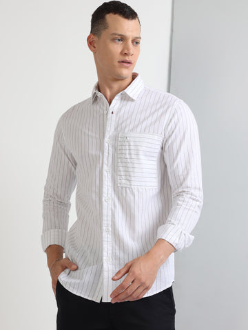Buy Pin Stripe Zipper  Pocket Stylish Shirt Online.