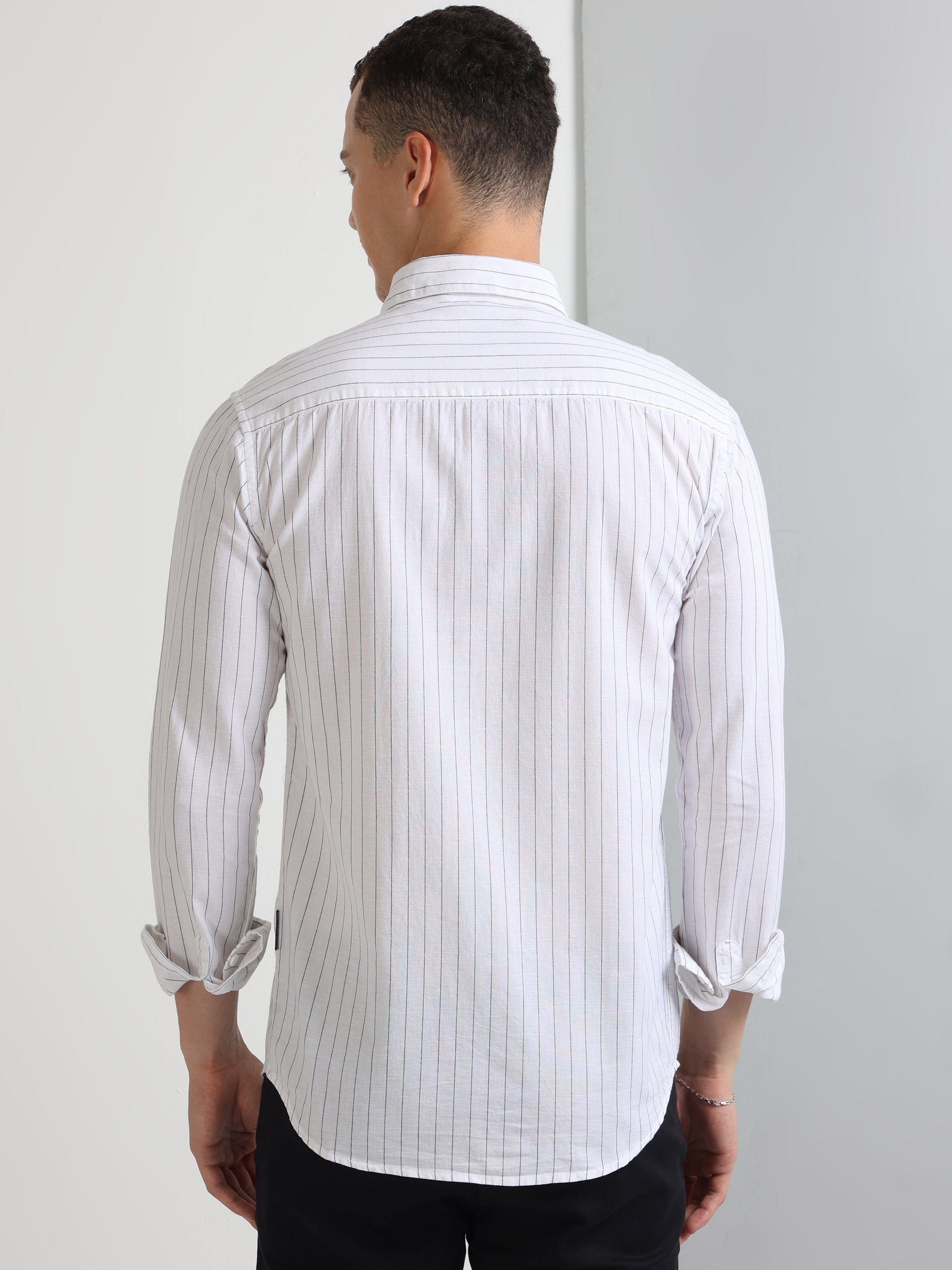 Buy Pin Stripe Zipper  Pocket Stylish Shirt Online.