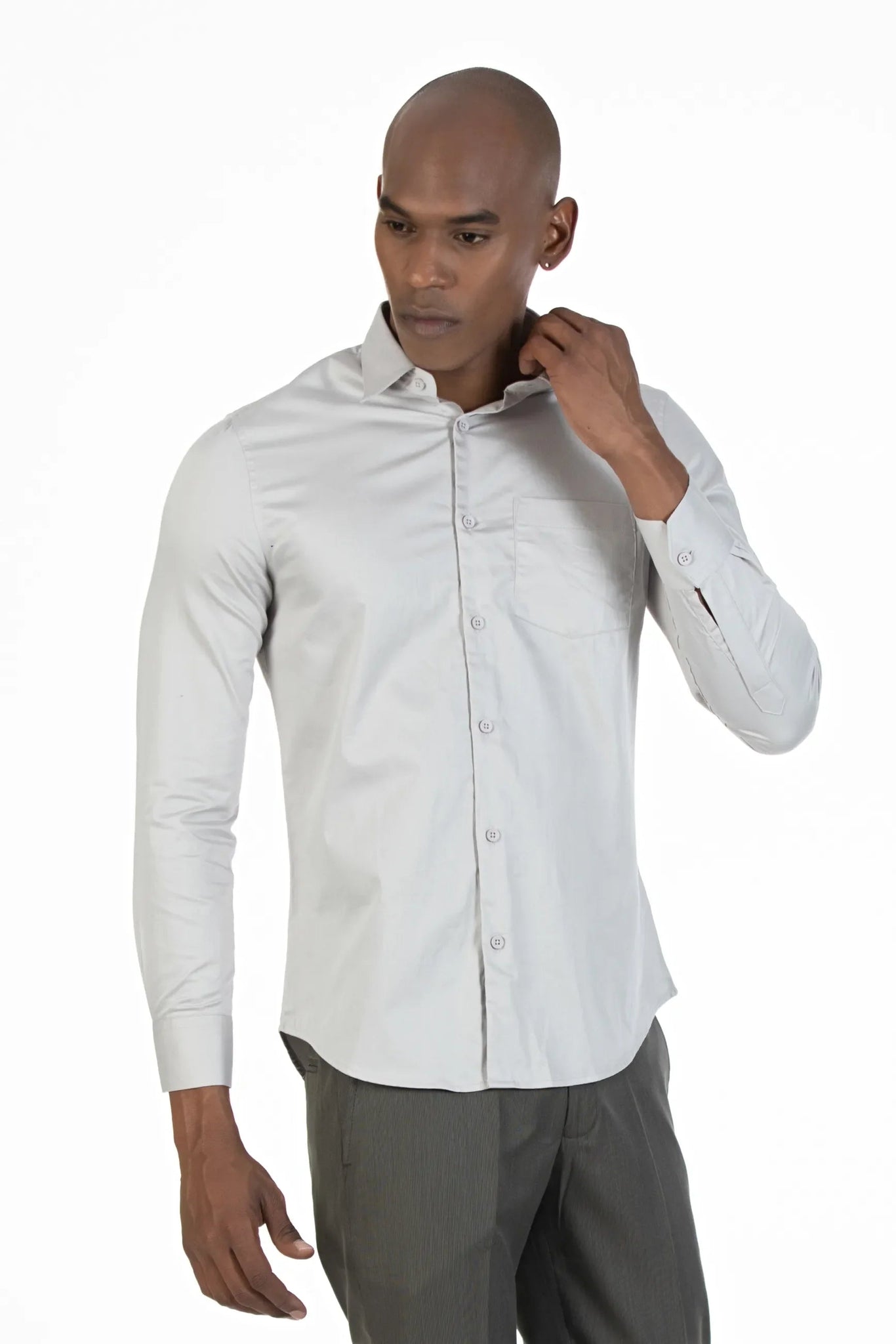 Ash Men's Premium Satin Stretch Plain Shirt