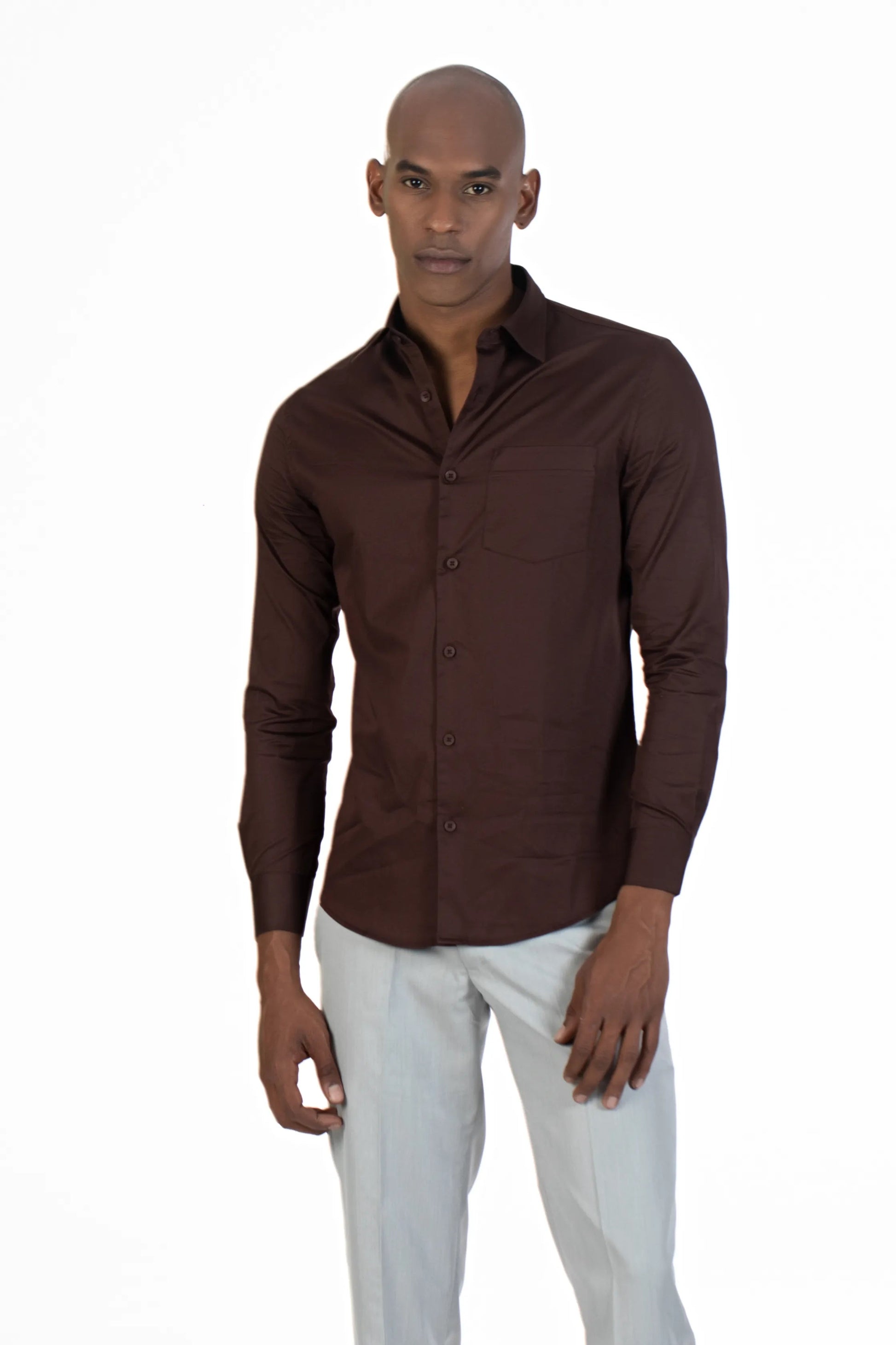 Coffee Men's Premium Satin Stretch Plain Shirt