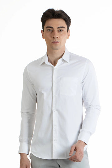 White Men's Premium Satin Stretch Plain Shirt
