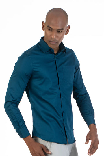 Royal Blue Men's Premium Satin Stretch Plain Shirt