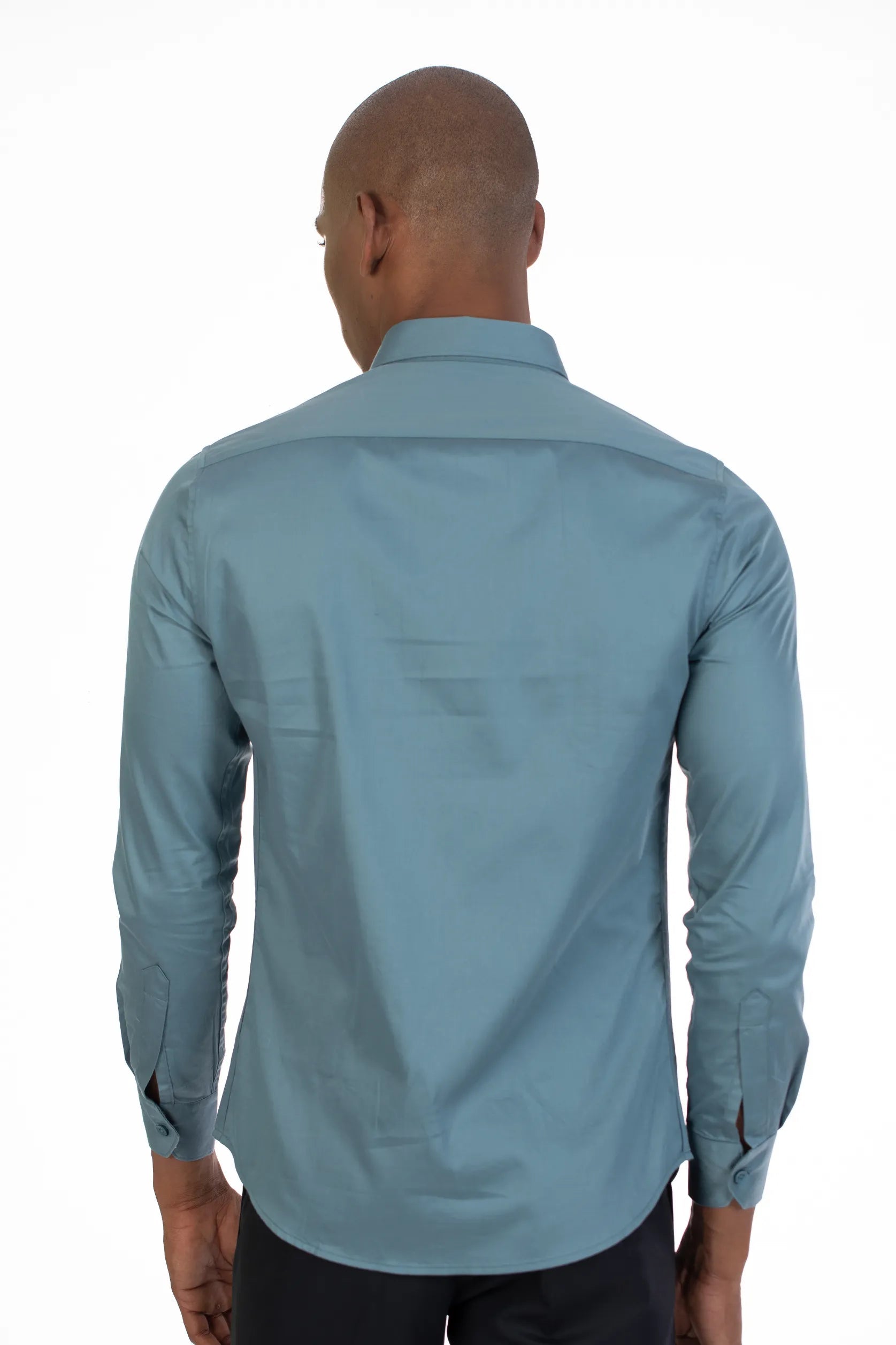 Sea Blue Men's Premium Satin Stretch Plain Shirt