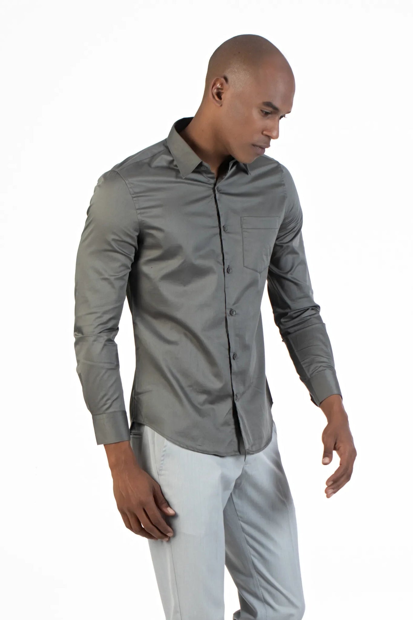 Dark Grey Men's Premium Satin Stretch Plain Shirt