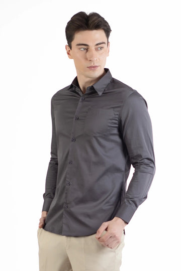 Sea Green Men's Premium Satin Stretch Plain Shirt