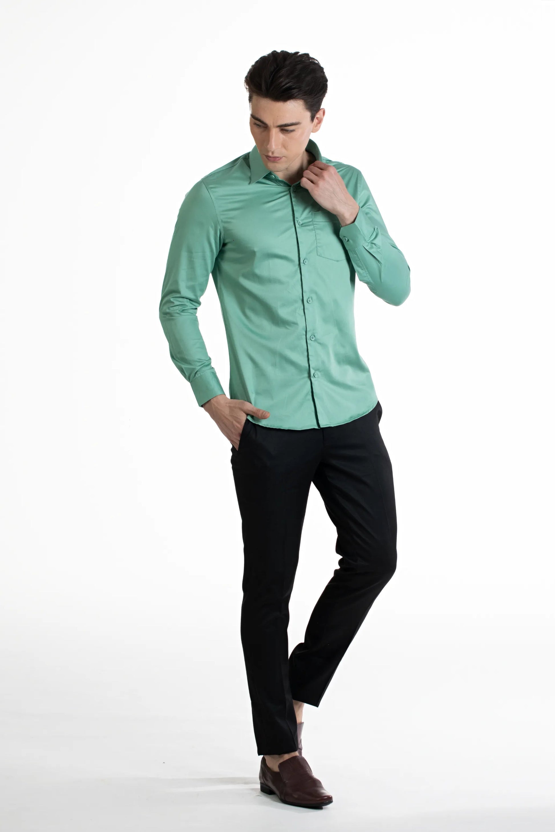 Dark Pista Men's Premium Satin Stretch Plain Shirt