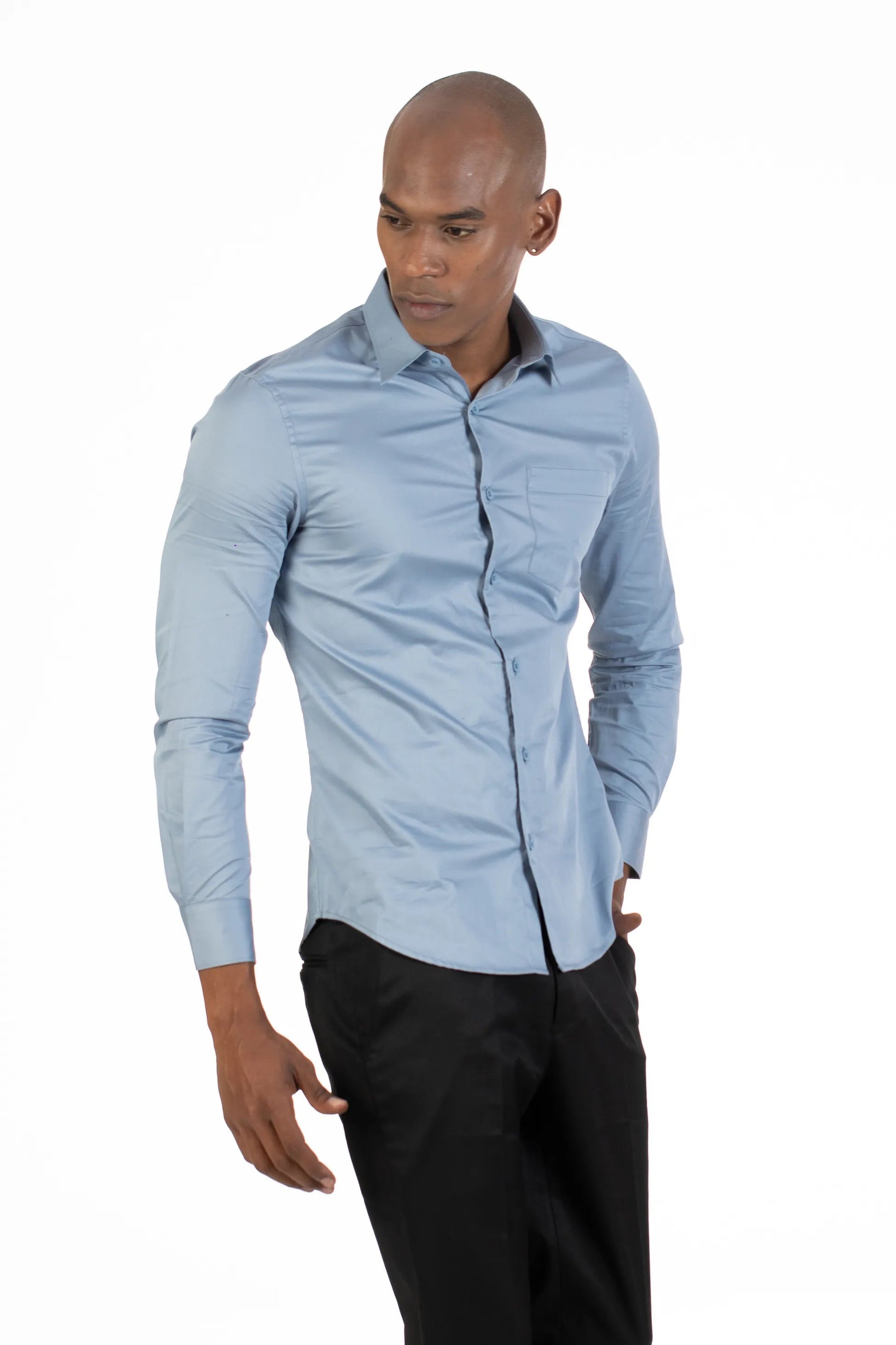 Blue Men's Premium Satin Stretch Plain Shirt