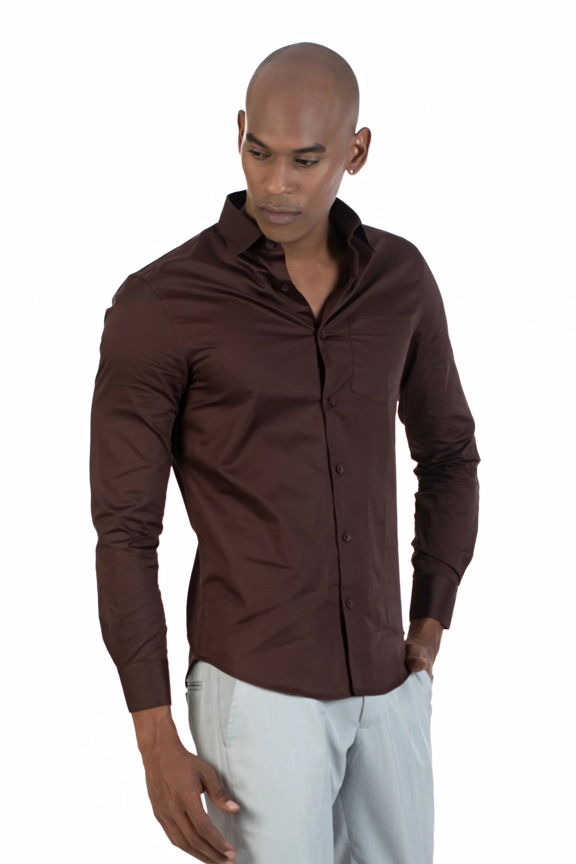 Buy Coffee Men s Premium Satin Stretch Plain Shirt