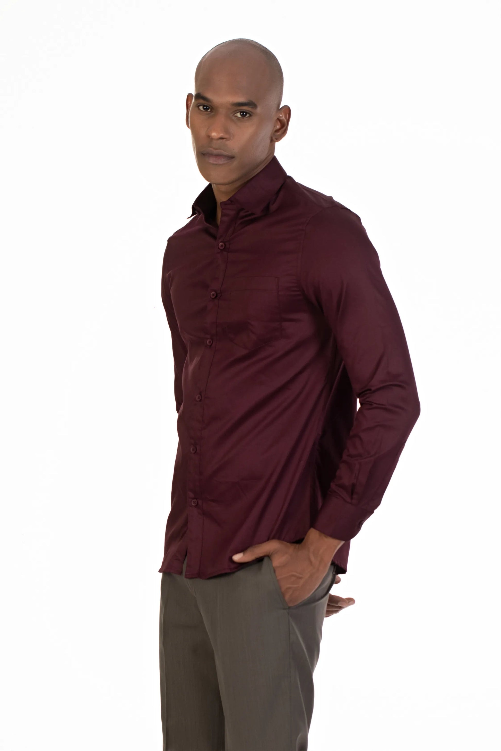 Plain Dupion Silk Shirt in Maroon : MTR694